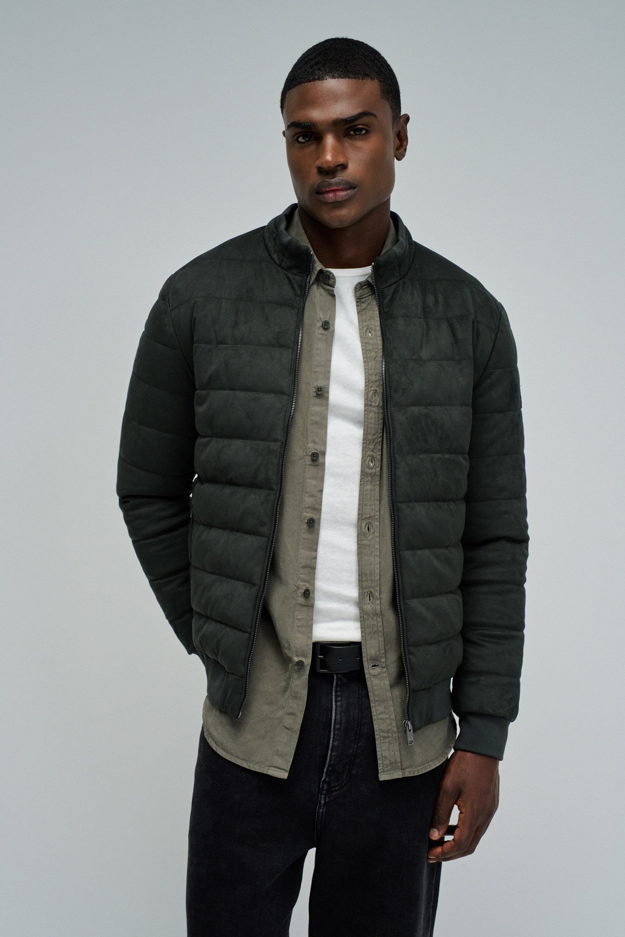 Bomber in pelle scamosciata in verde scuro Giacche Salsa Jeans