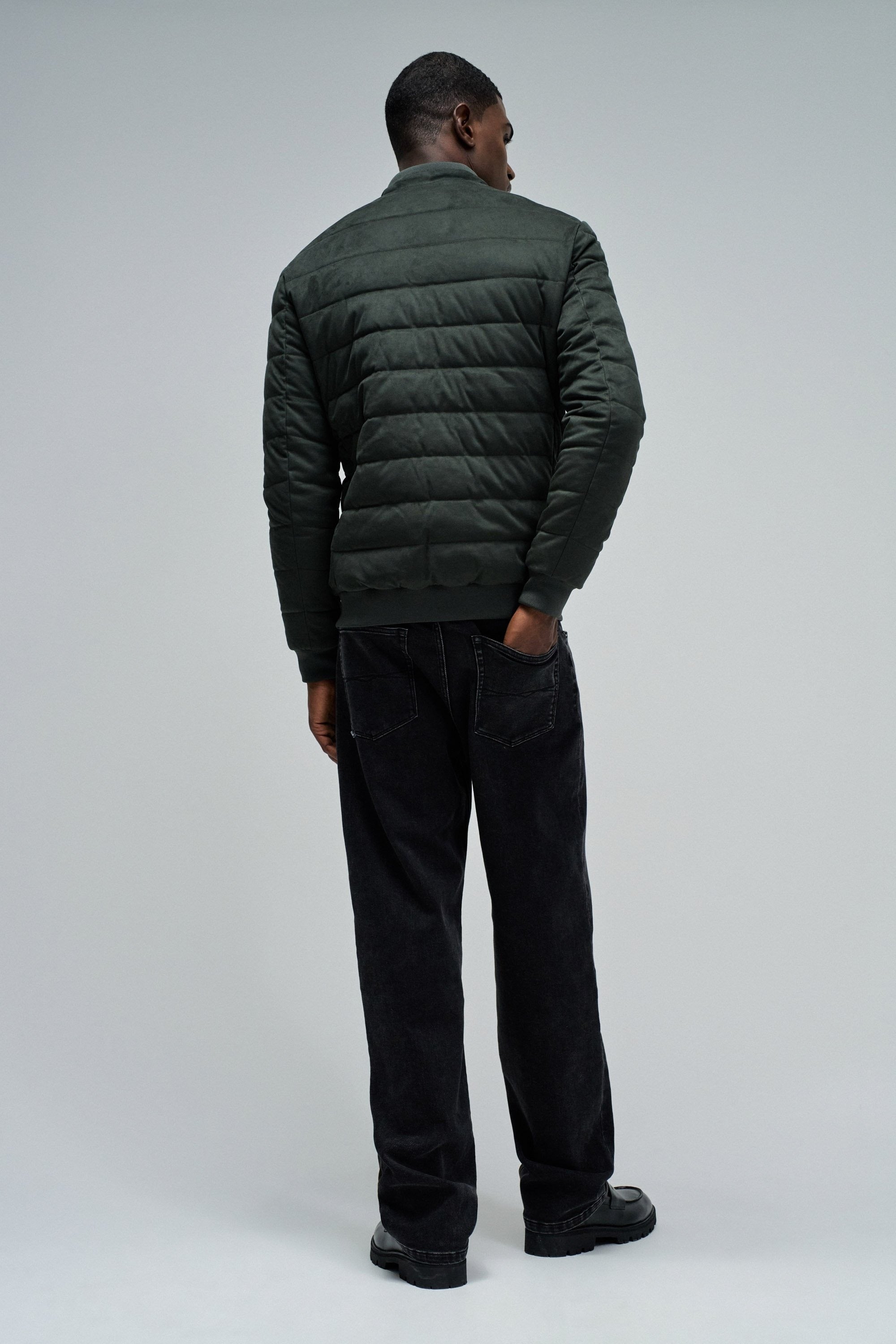 Bomber in pelle scamosciata in verde scuro Giacche Salsa Jeans
