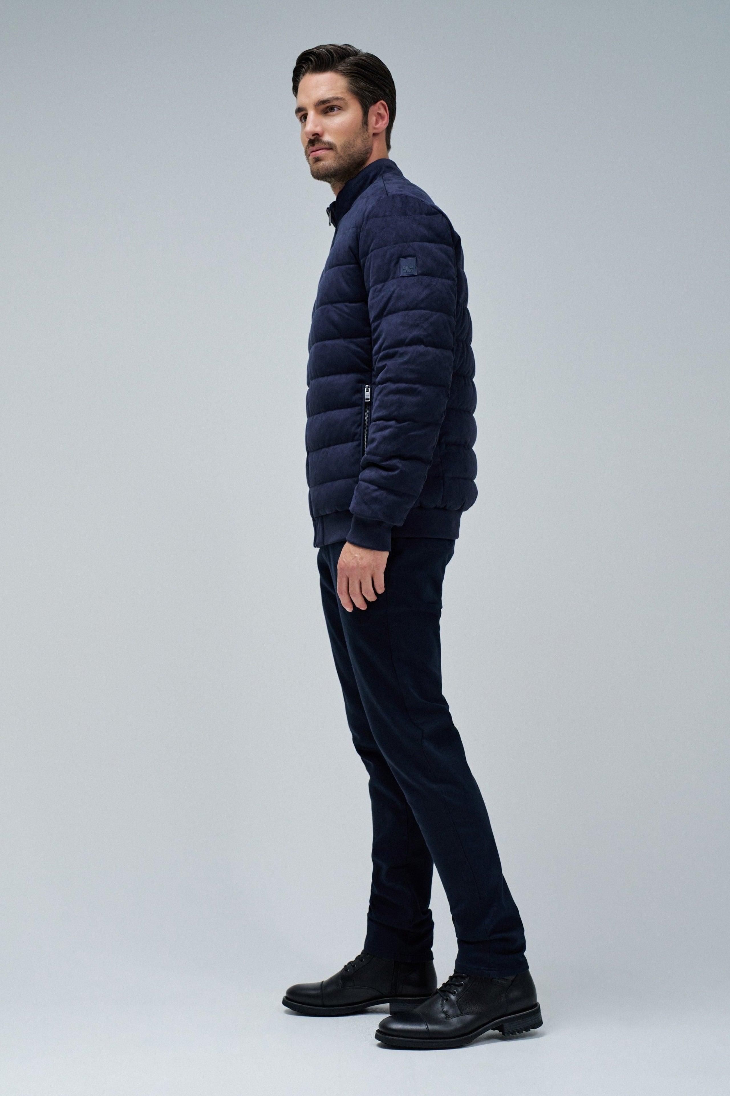 Bomber in pelle scamosciata in blu scuro Giacche Salsa Jeans