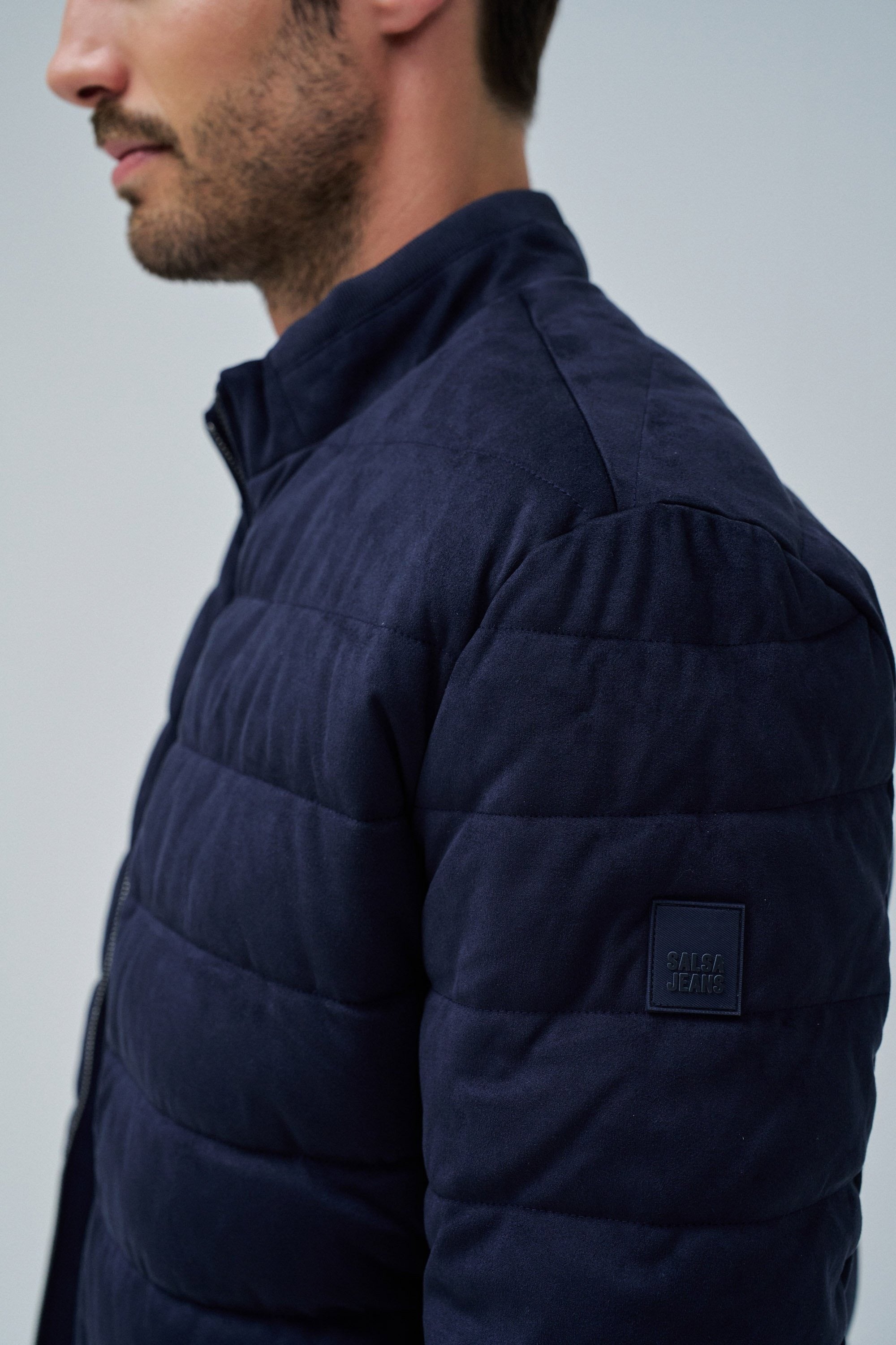 Bomber in pelle scamosciata in blu scuro Giacche Salsa Jeans