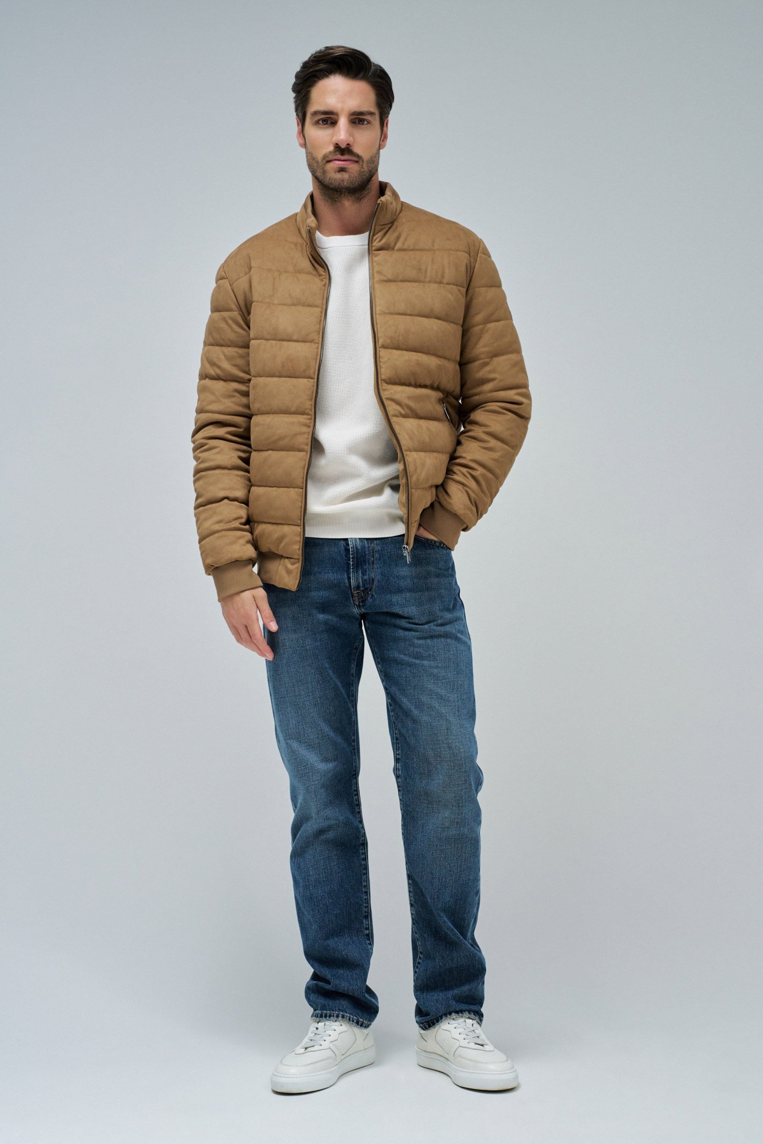 Bomber in pelle scamosciata marrone medio