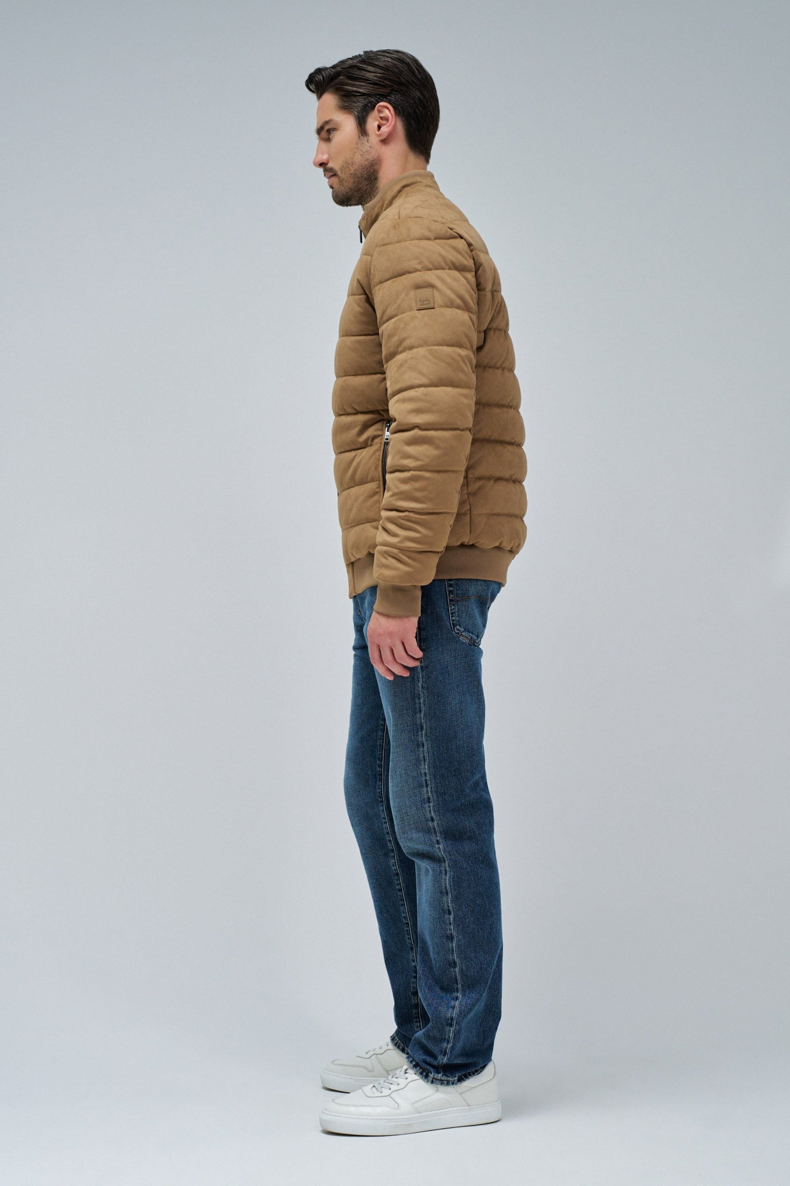 Bomber in pelle scamosciata marrone medio