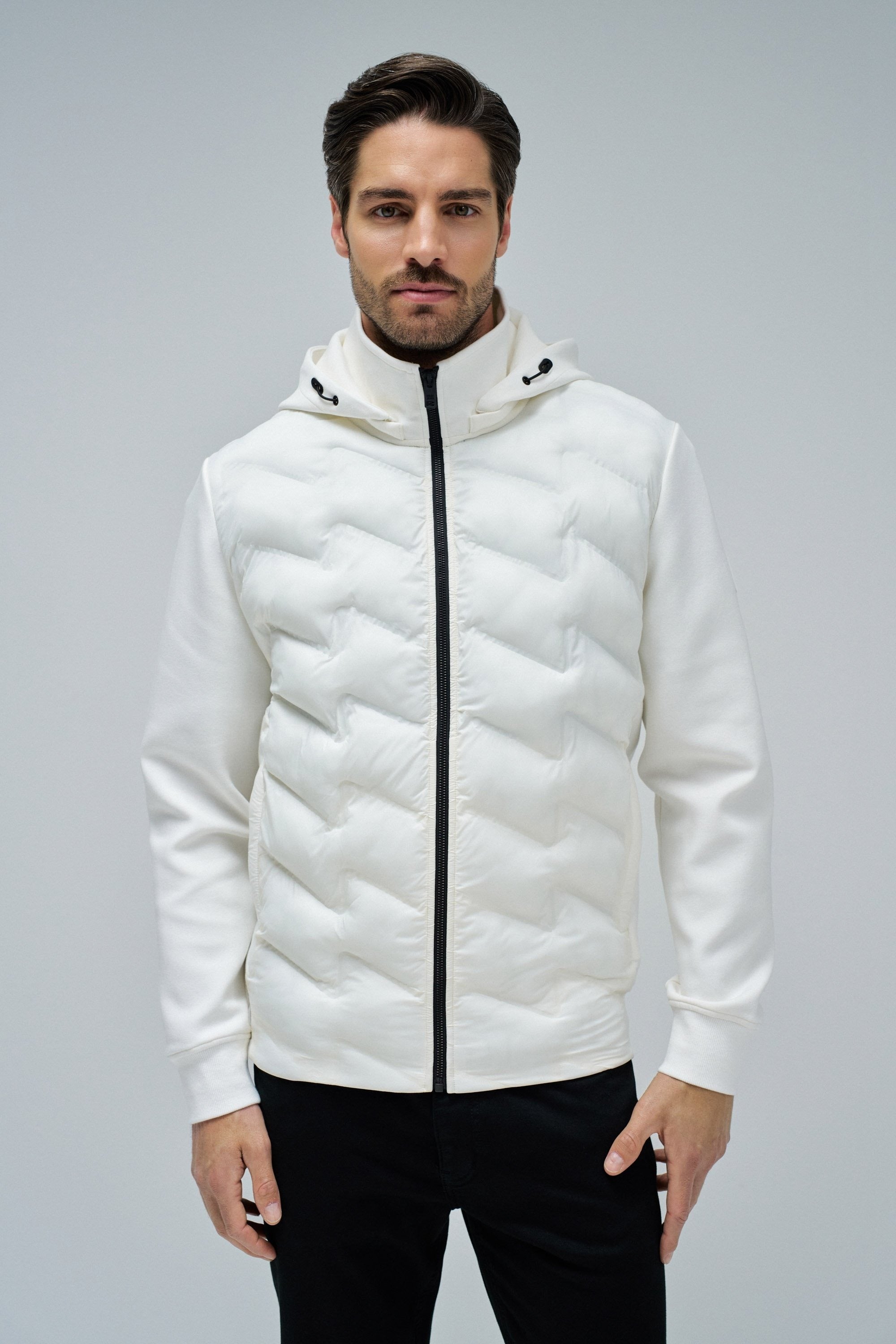 Felpa con cappuccio imbottita con zip in perla chiara V2 Giacche Salsa Jeans
