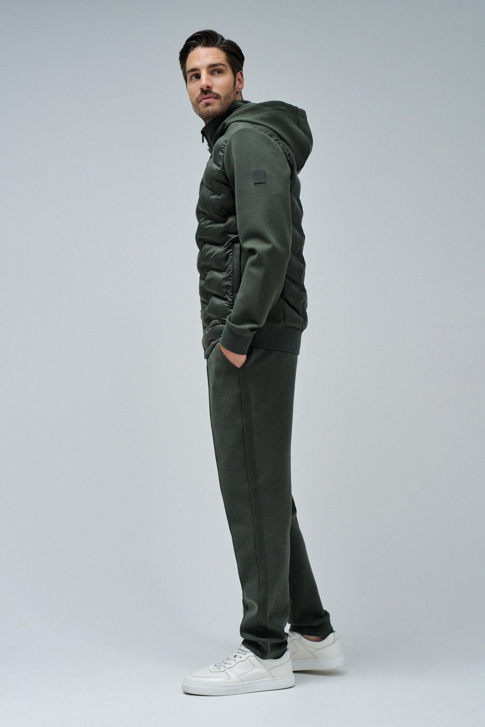 Felpa con cappuccio imbottita con zip in verde scuro Giacche Salsa Jeans