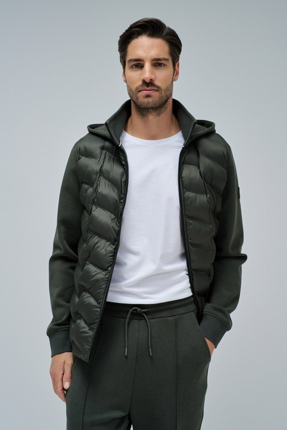Felpa con cappuccio imbottita con zip in verde scuro Giacche Salsa Jeans