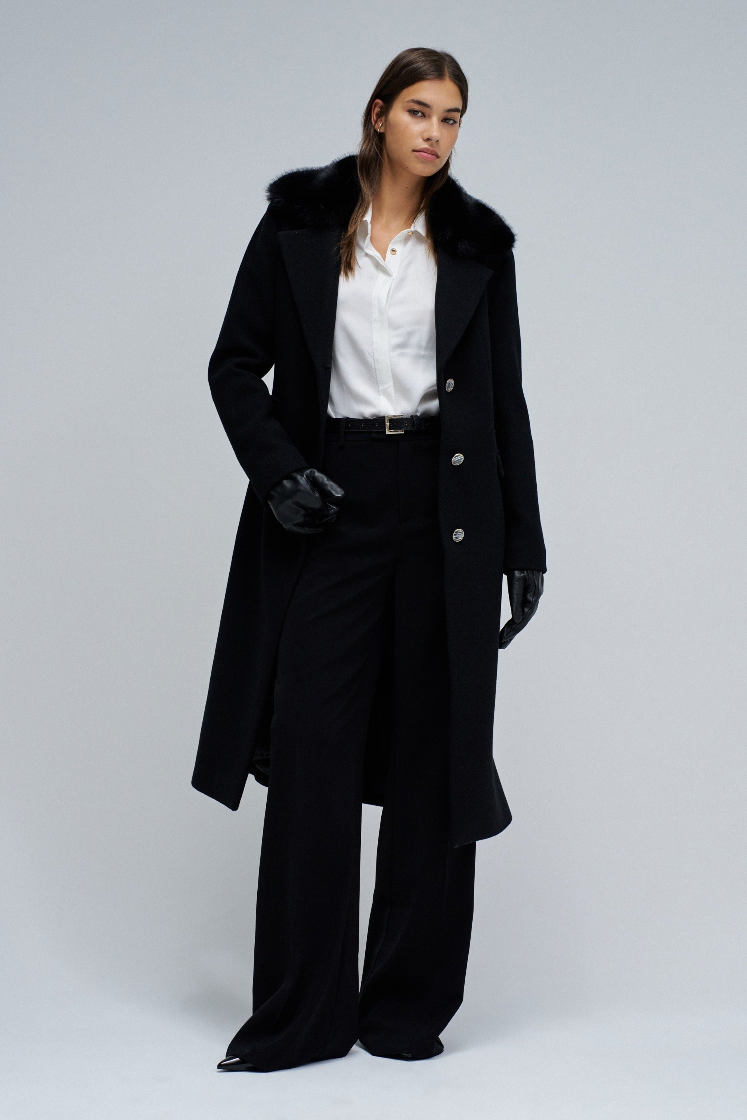 Cappotto in lana con collo in pelliccia sintetica in nero Giacche Salsa Jeans