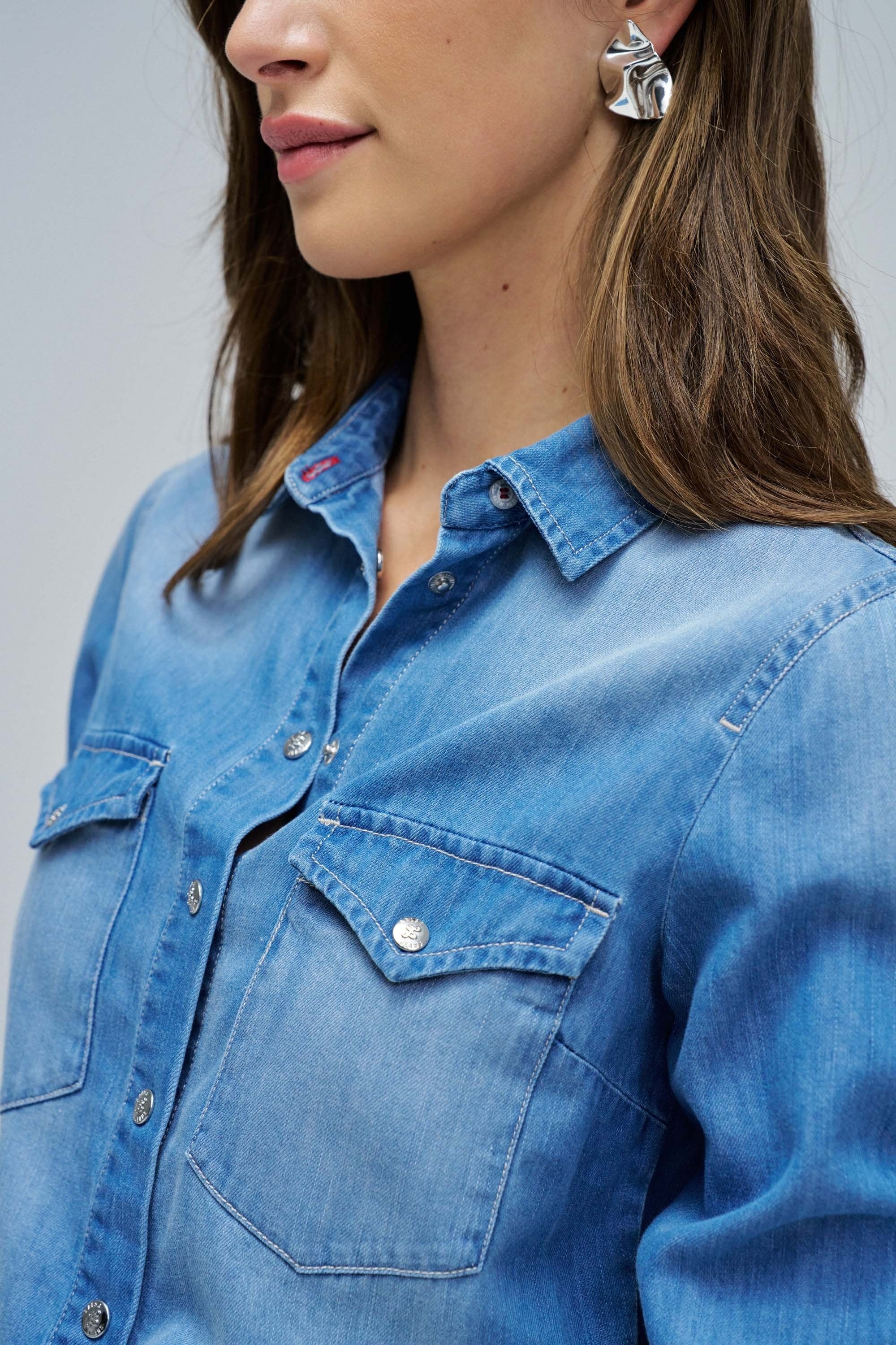 Camicia in denim con tasche frontali in lavaggio medio Camicie Salsa Jeans