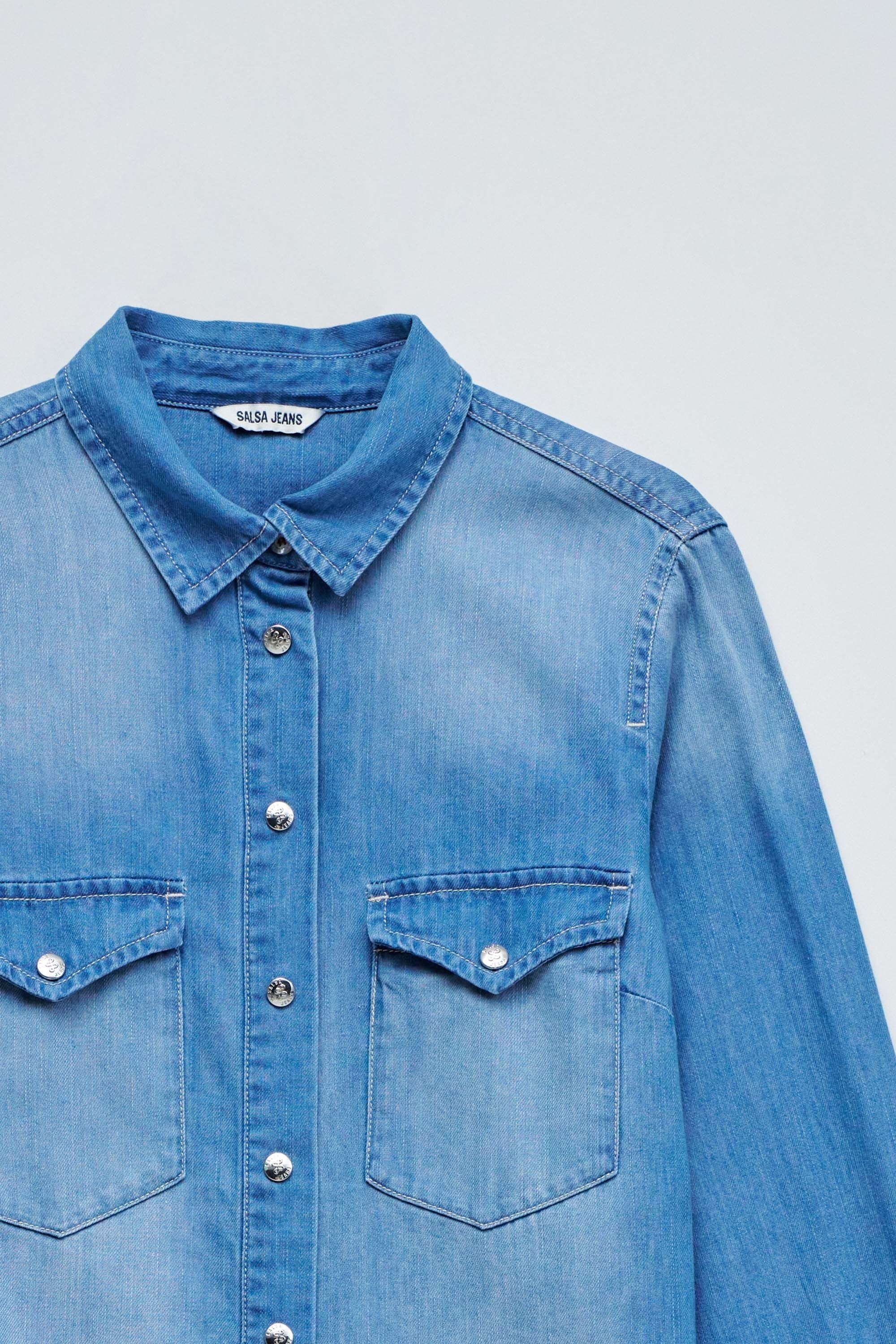 Camicia in denim con tasche frontali in lavaggio medio Camicie Salsa Jeans