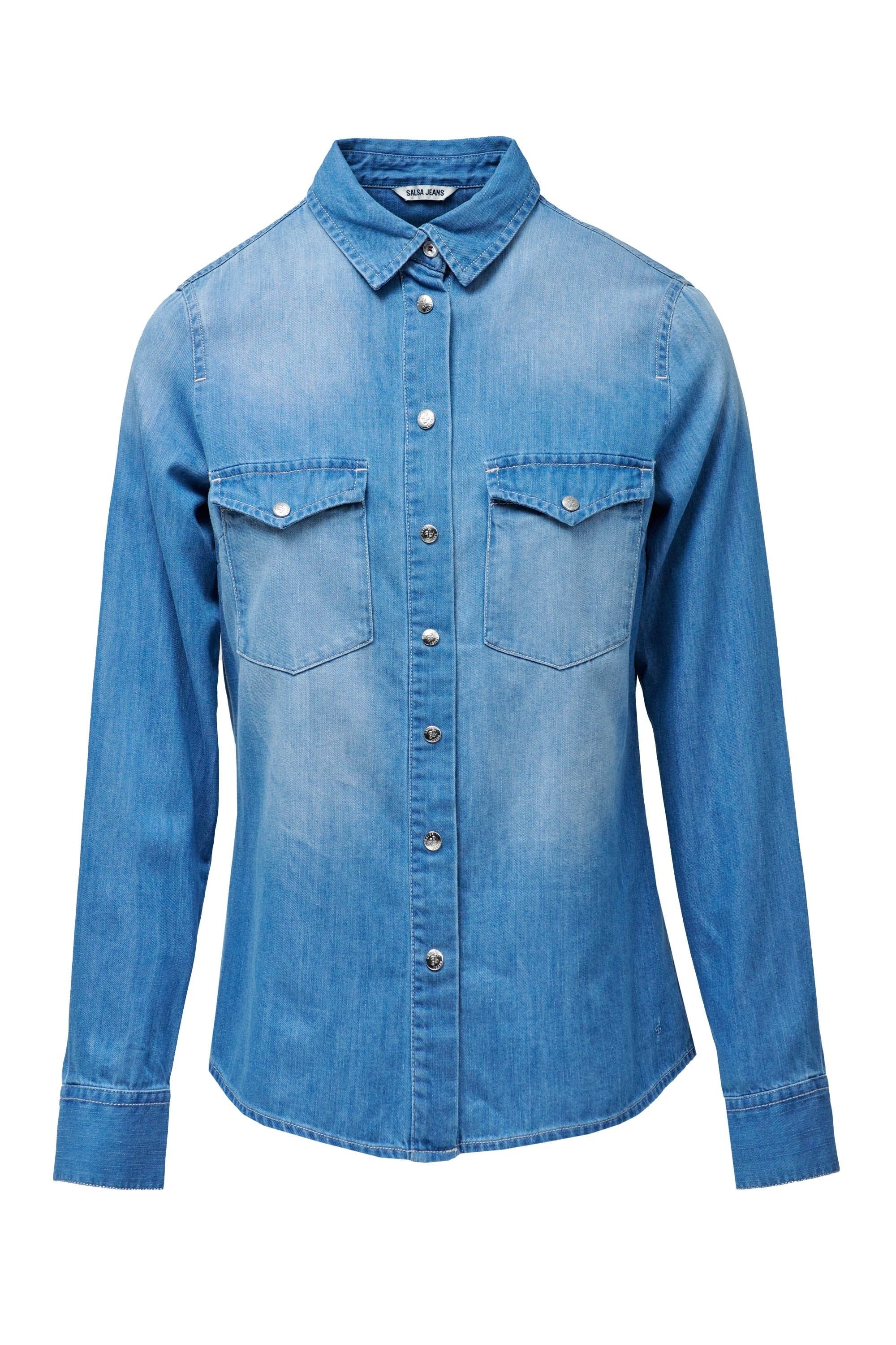 Camicia in denim con tasche frontali in lavaggio medio Camicie Salsa Jeans