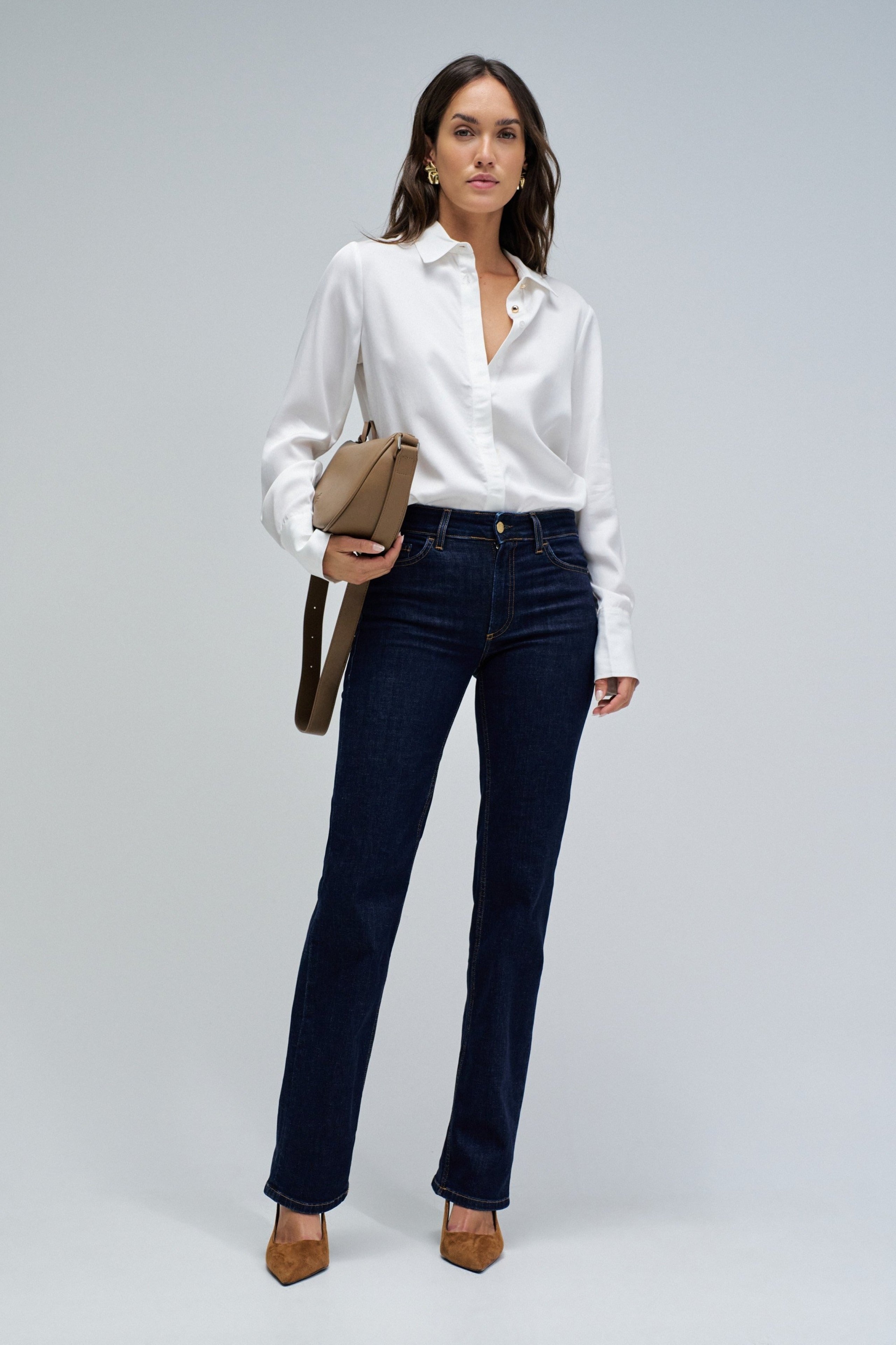 Camicia basic con bottoni dorati in perla chiara V2 Camicie Salsa Jeans