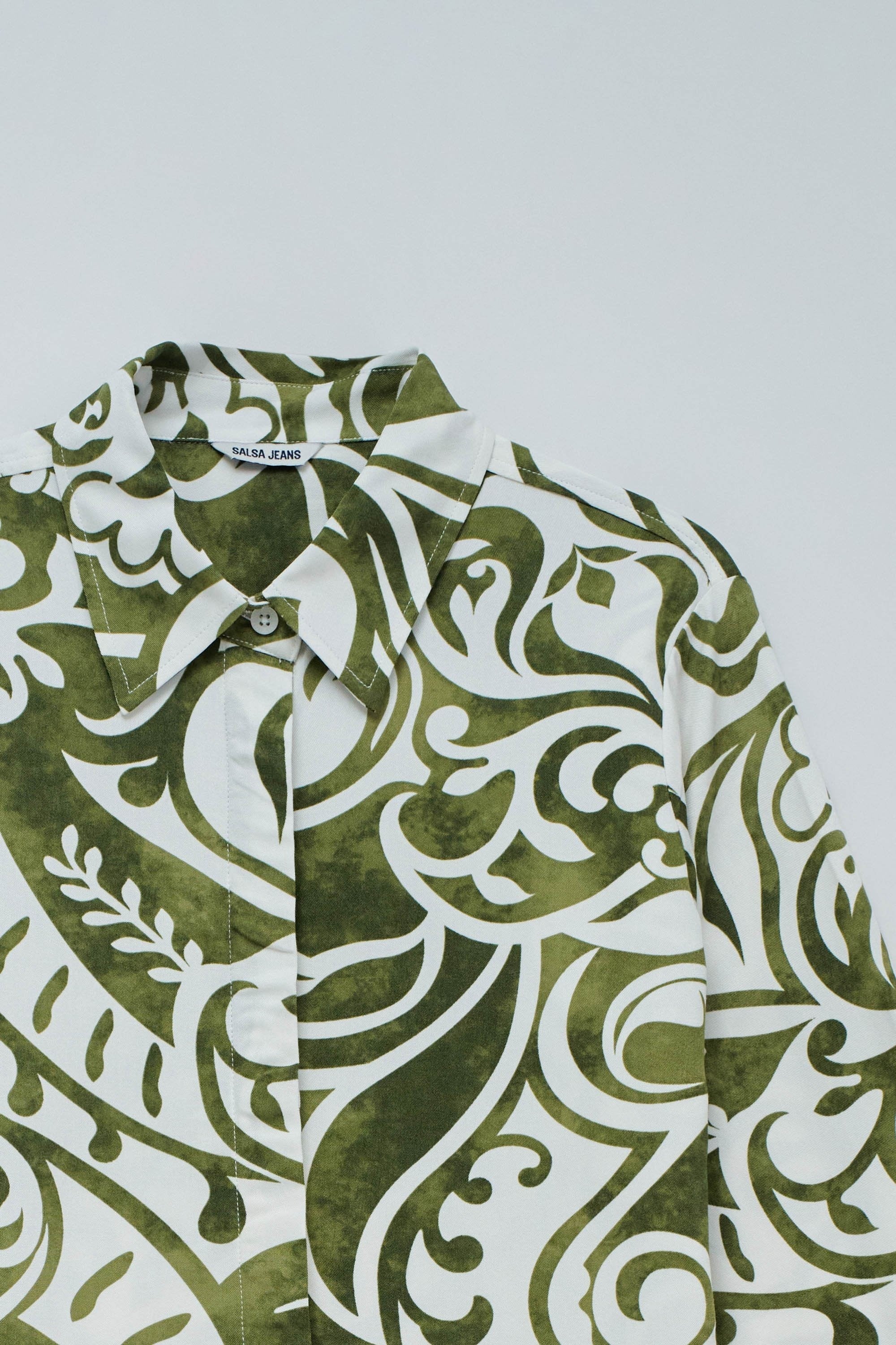Camicia basic con bottoni dorati in verde scuro V1 Camicie Salsa Jeans