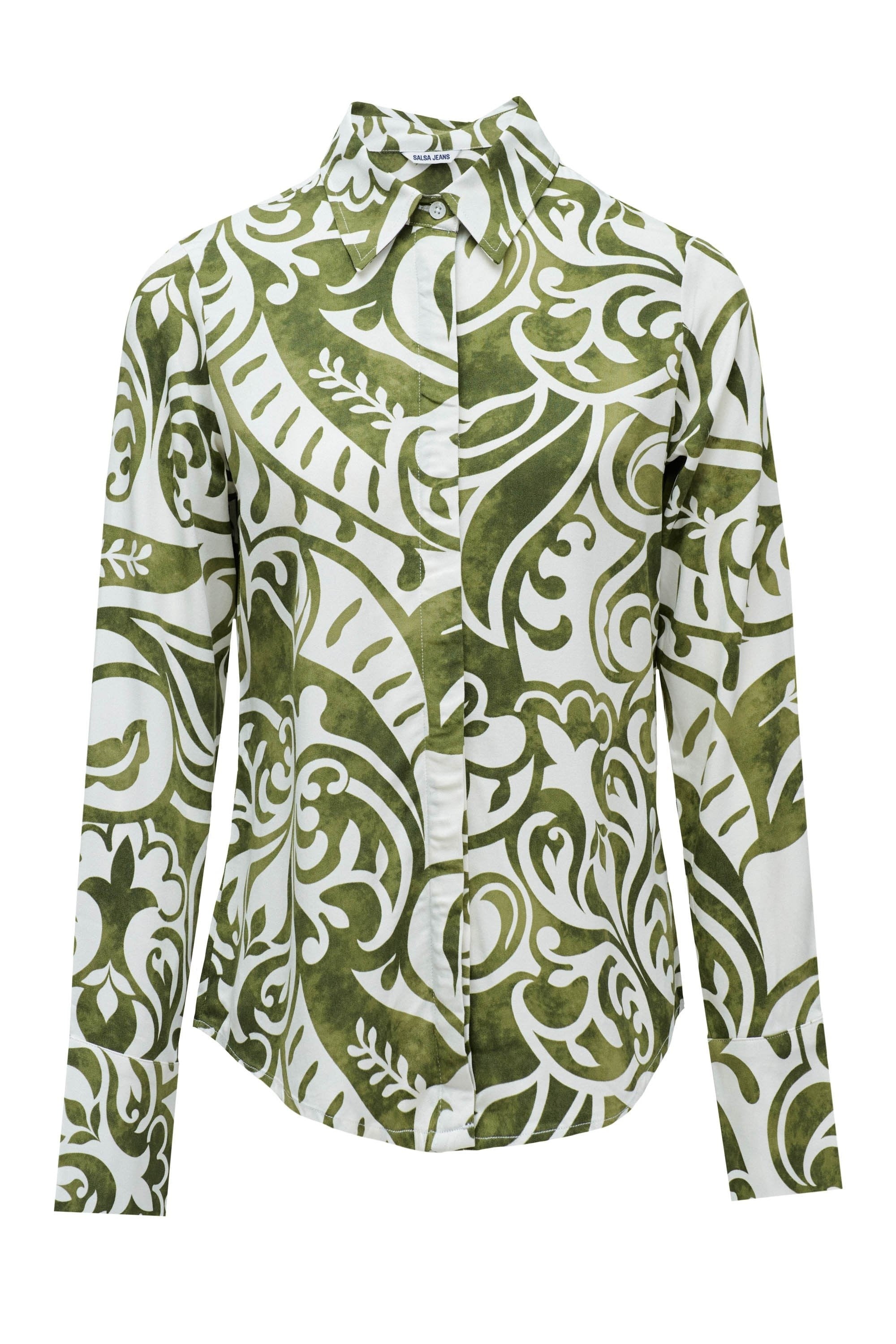 Camicia basic con bottoni dorati in verde scuro V1 Camicie Salsa Jeans