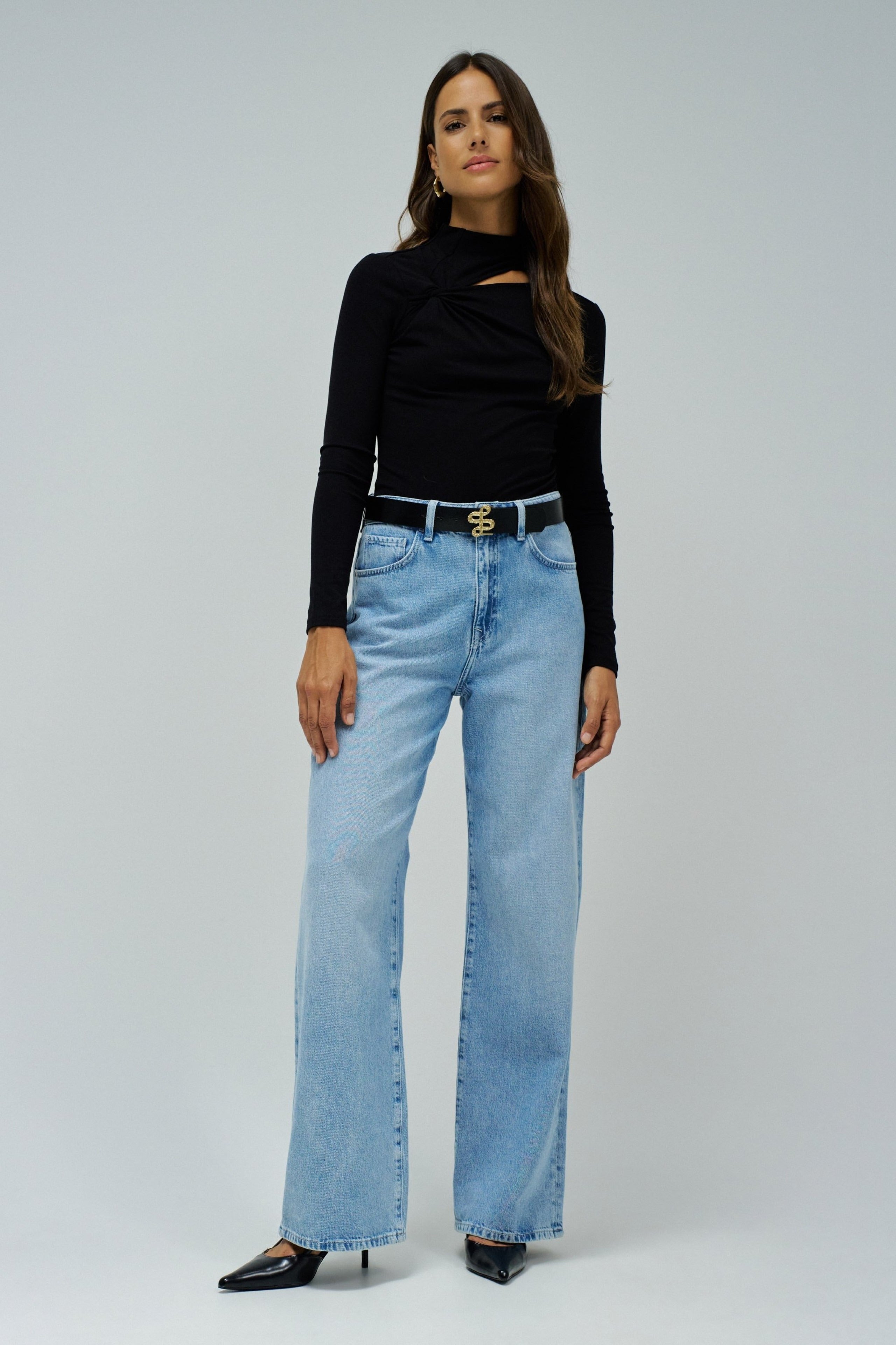 Maniche lunghe con dettaglio Twist in nero T-Shirt Salsa Jeans