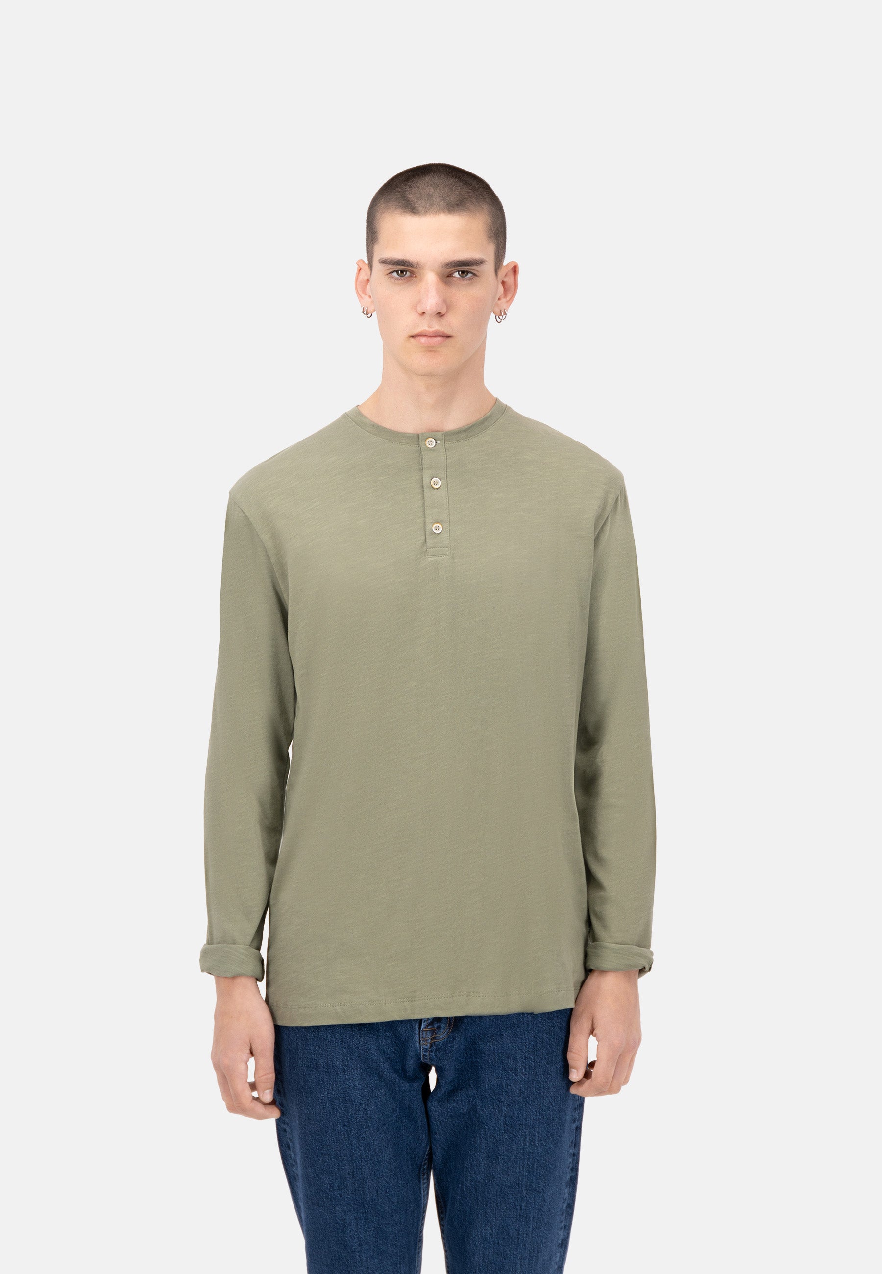 T-shirt Henley - Slub in Olive Colours and Sons