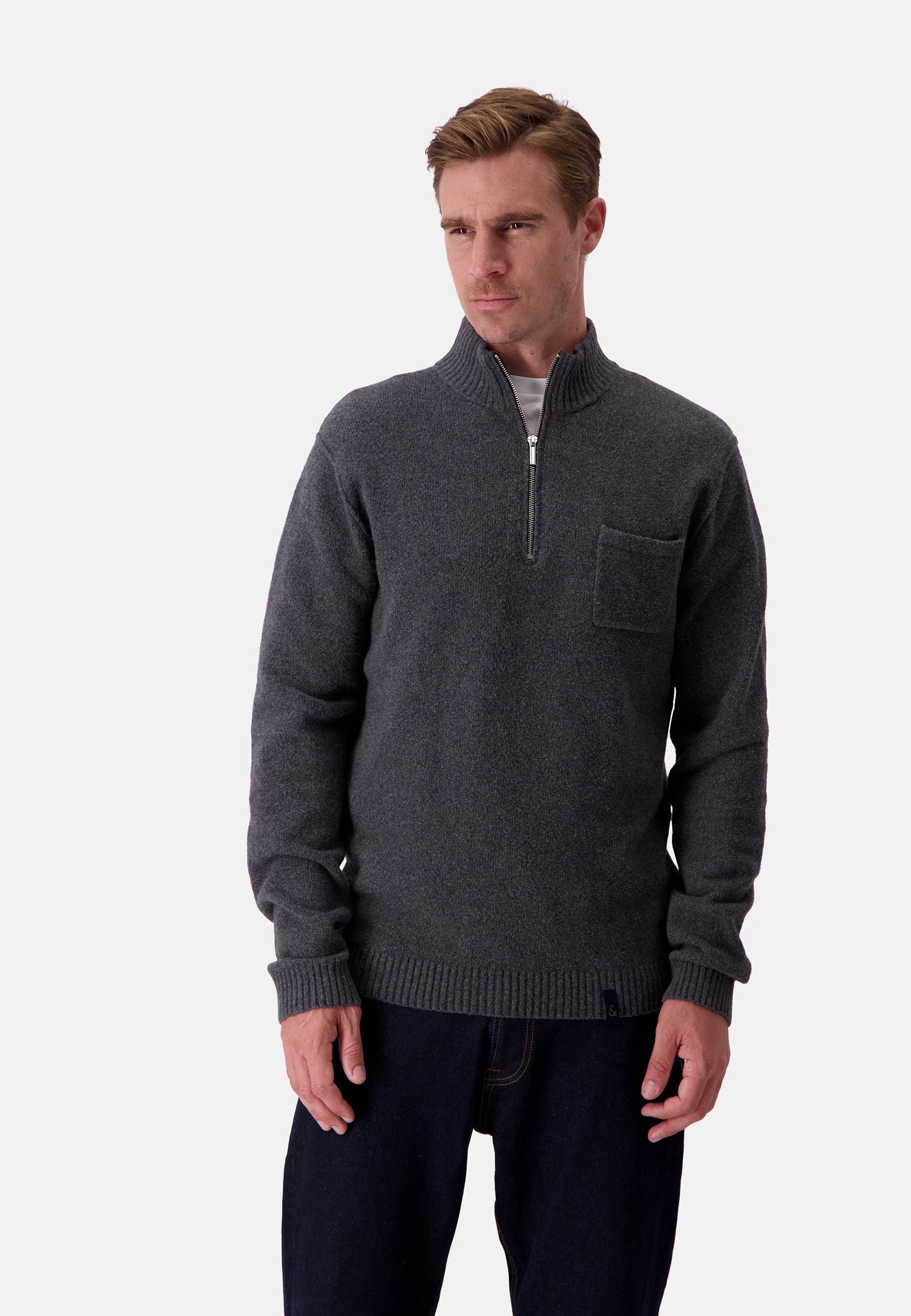Mock-Zip Woolen Touch in Stone Maglioni Colours and Sons