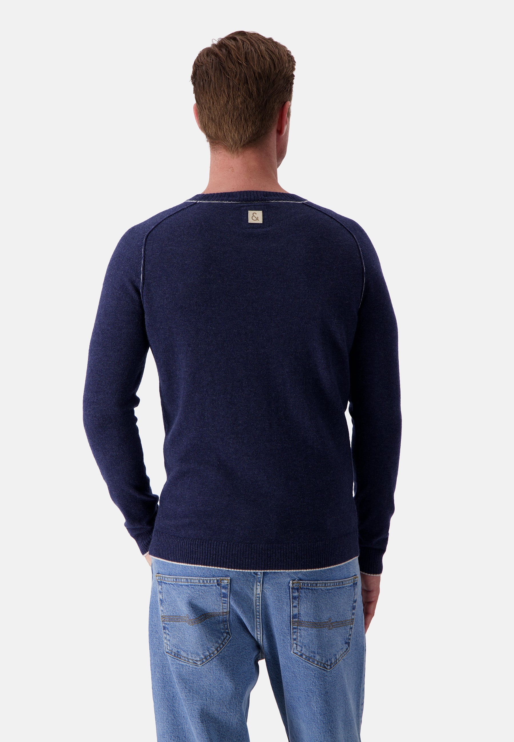 Scollo rotondo in misto merino in blu Maglioni Colours and Sons