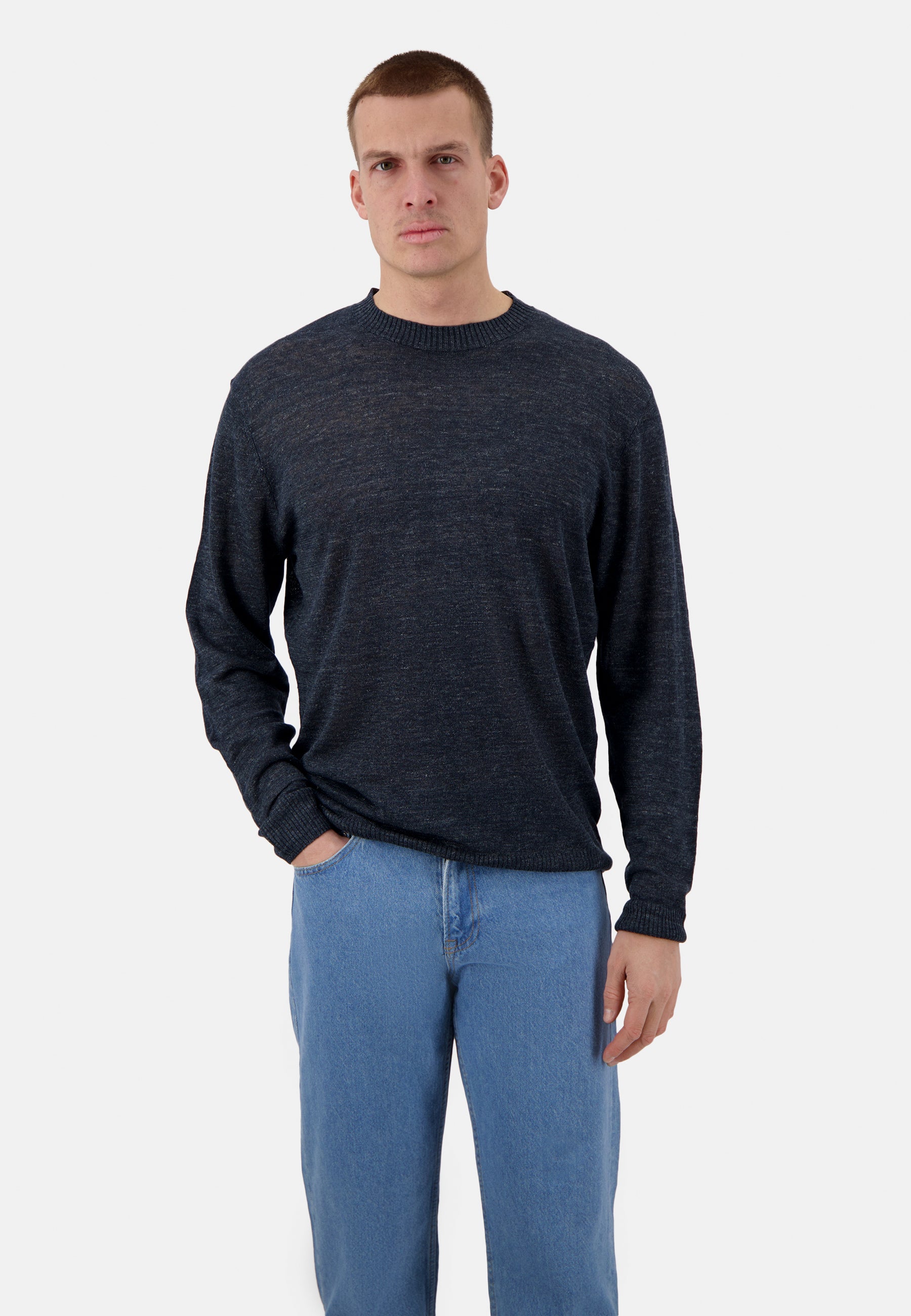 Lino con scollo rotondo in blu Maglioni Colours and Sons