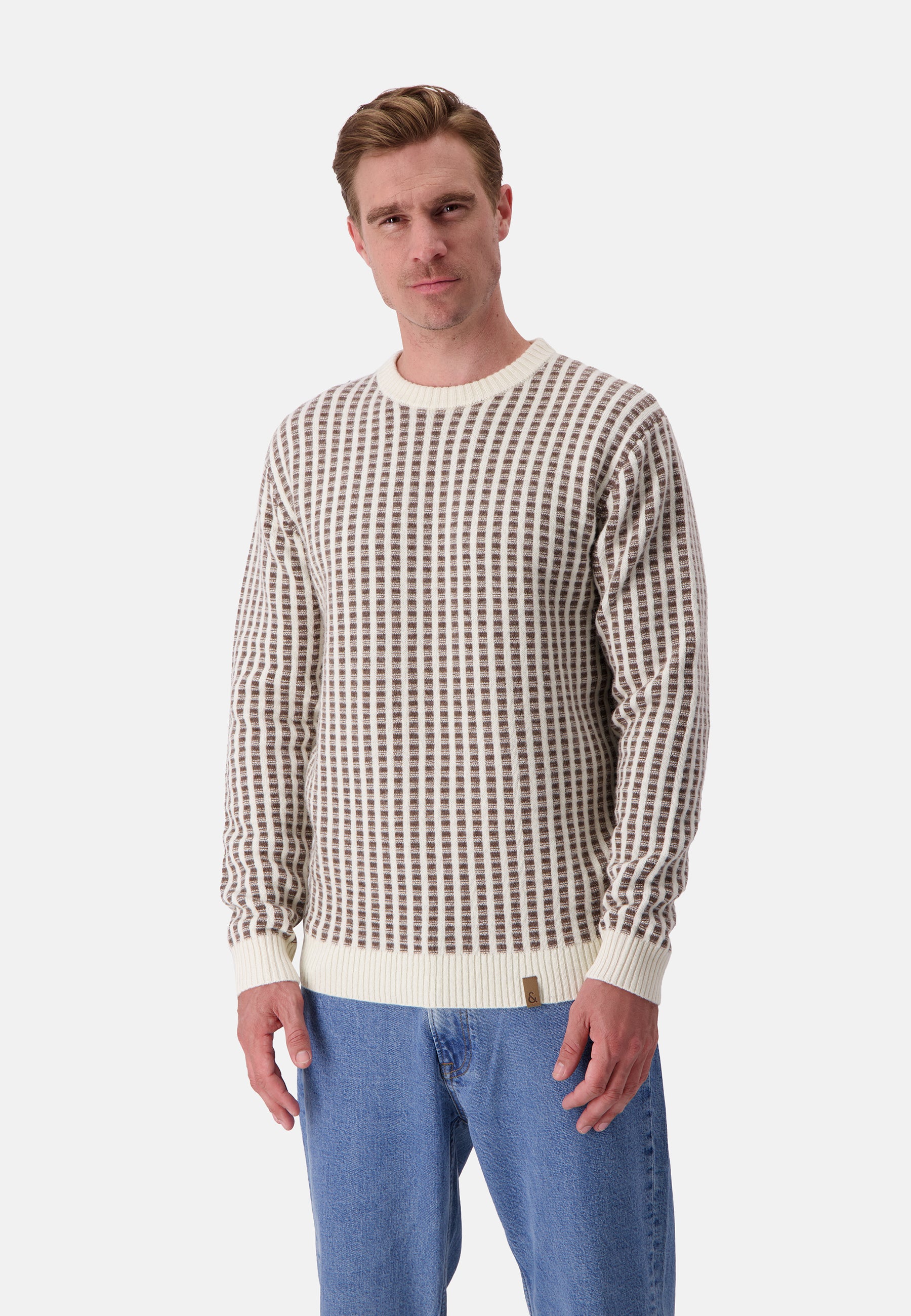 Intarsio bicolore a collo tondo in bianco sporco Maglioni Colours and Sons