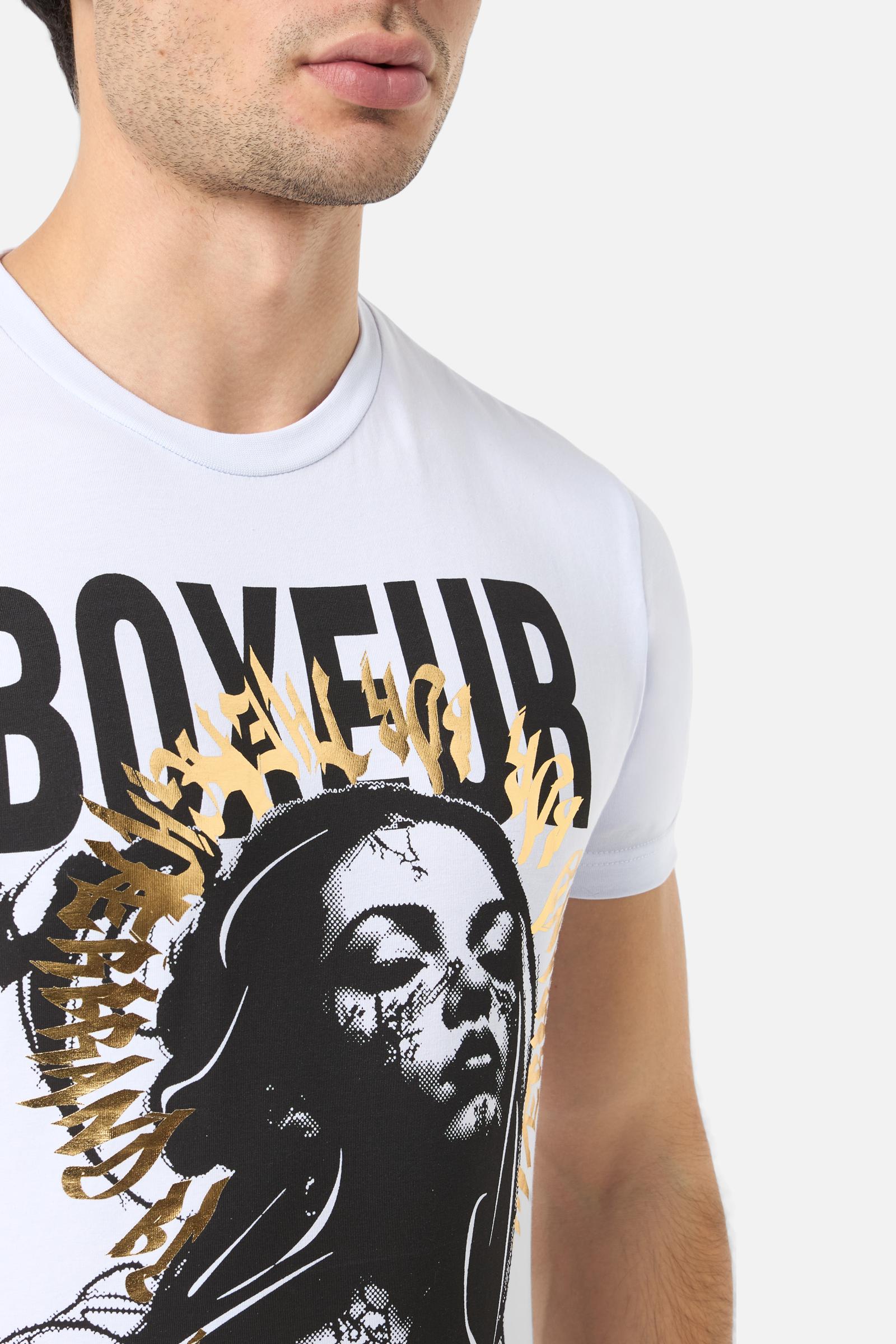 Maglietta grafica in bianco-oro Boxeur des Rues