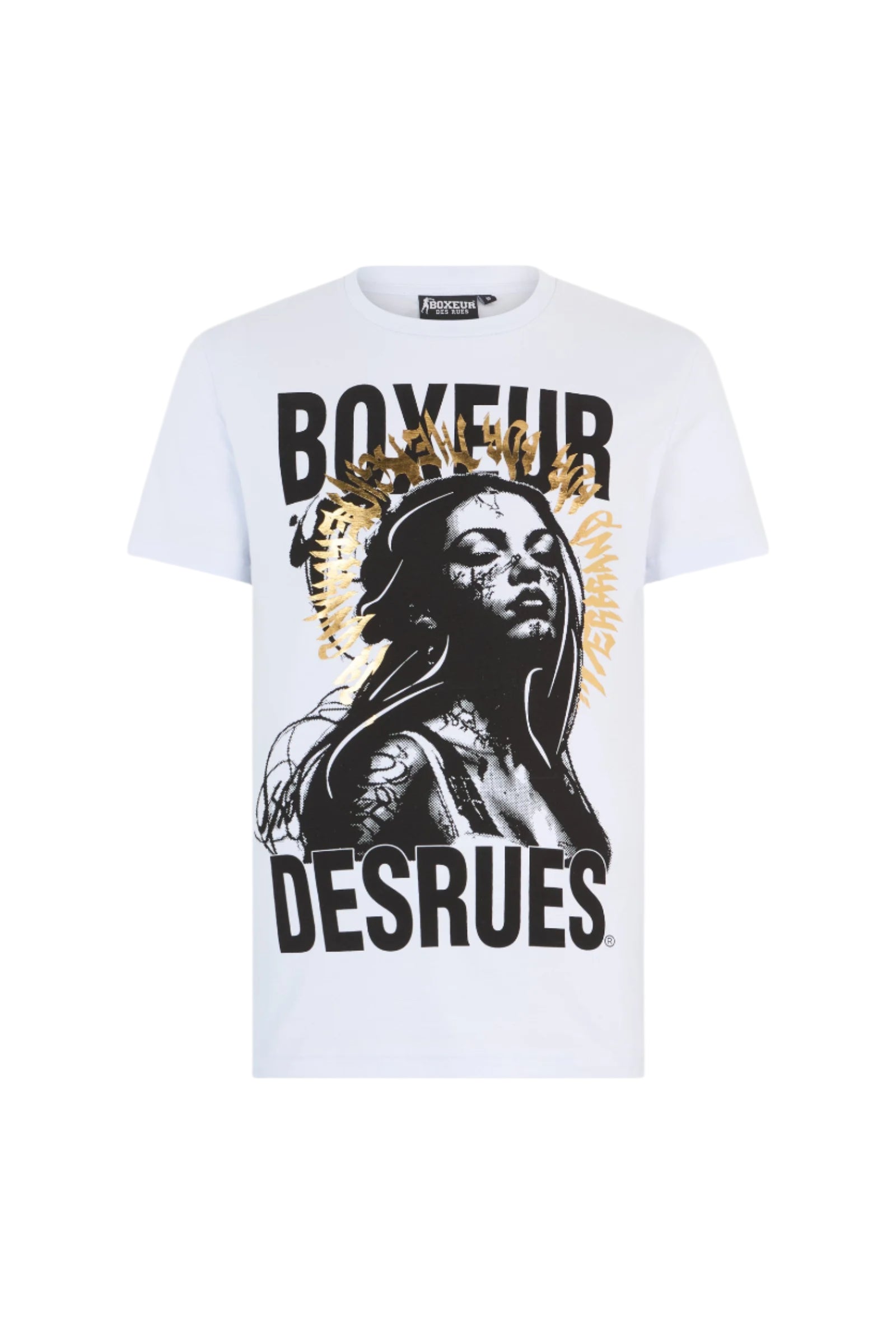 Maglietta grafica in bianco-oro Boxeur des Rues