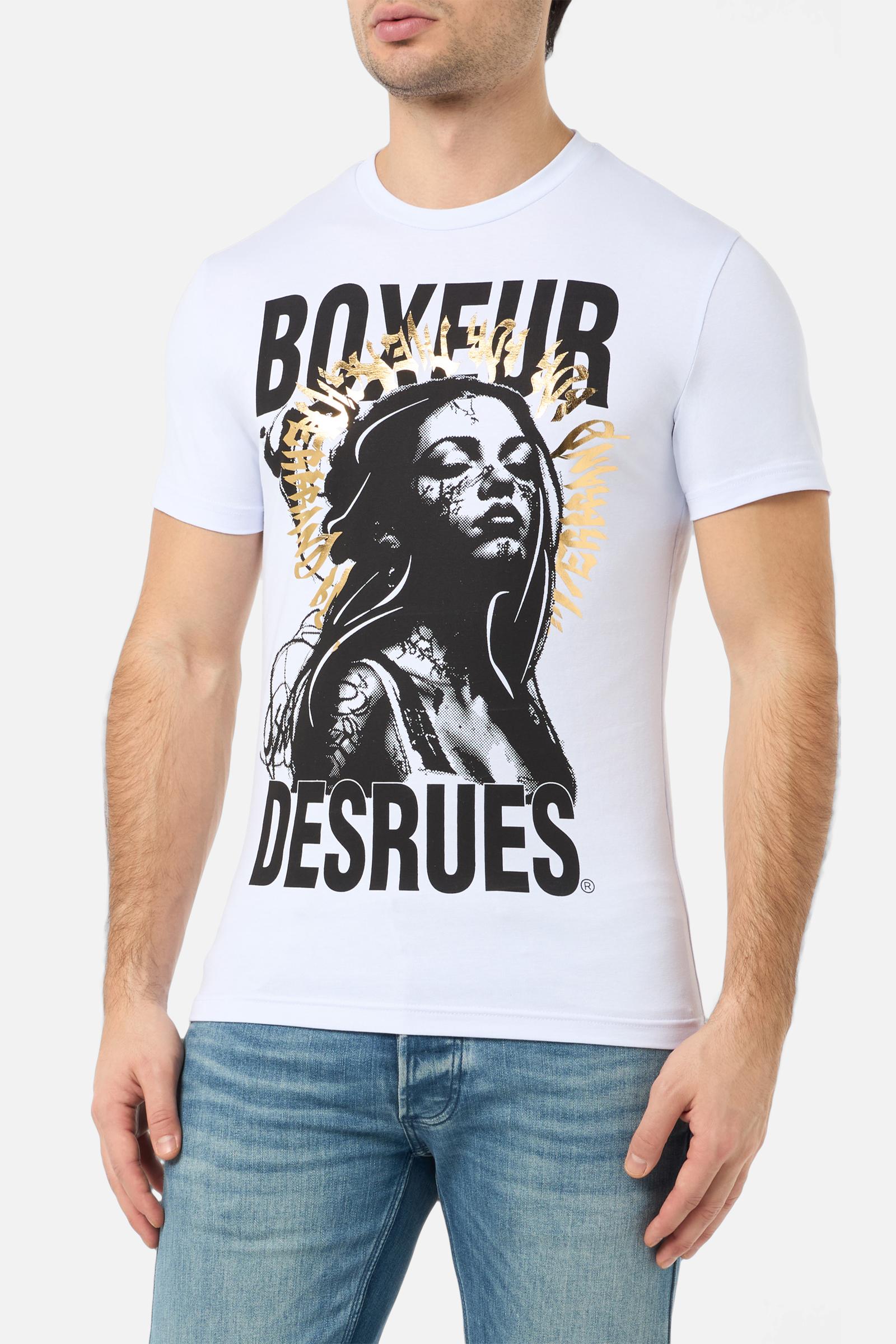 Maglietta grafica in bianco-oro Boxeur des Rues