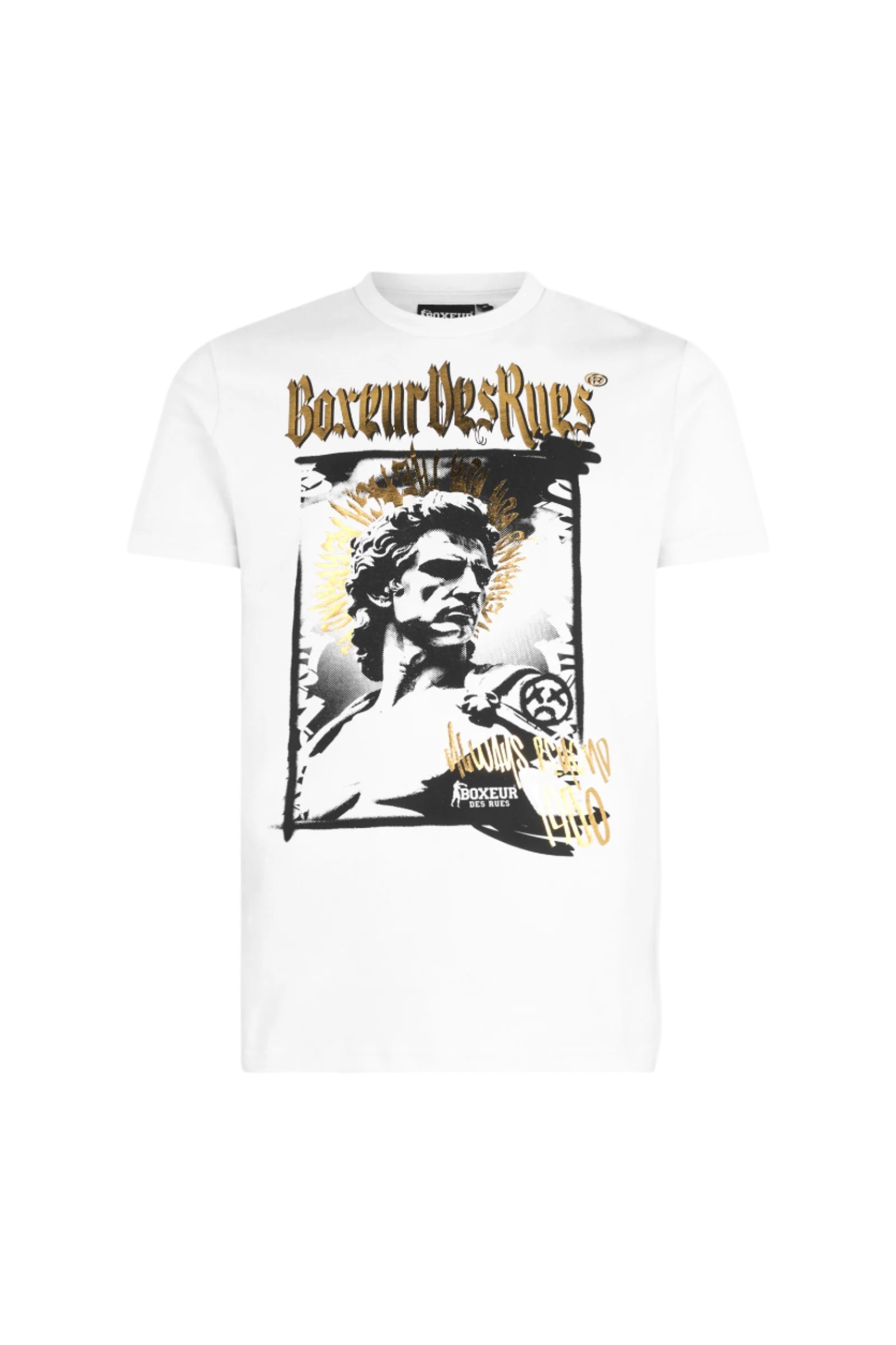 Maglietta grafica in bianco-oro Boxeur des Rues