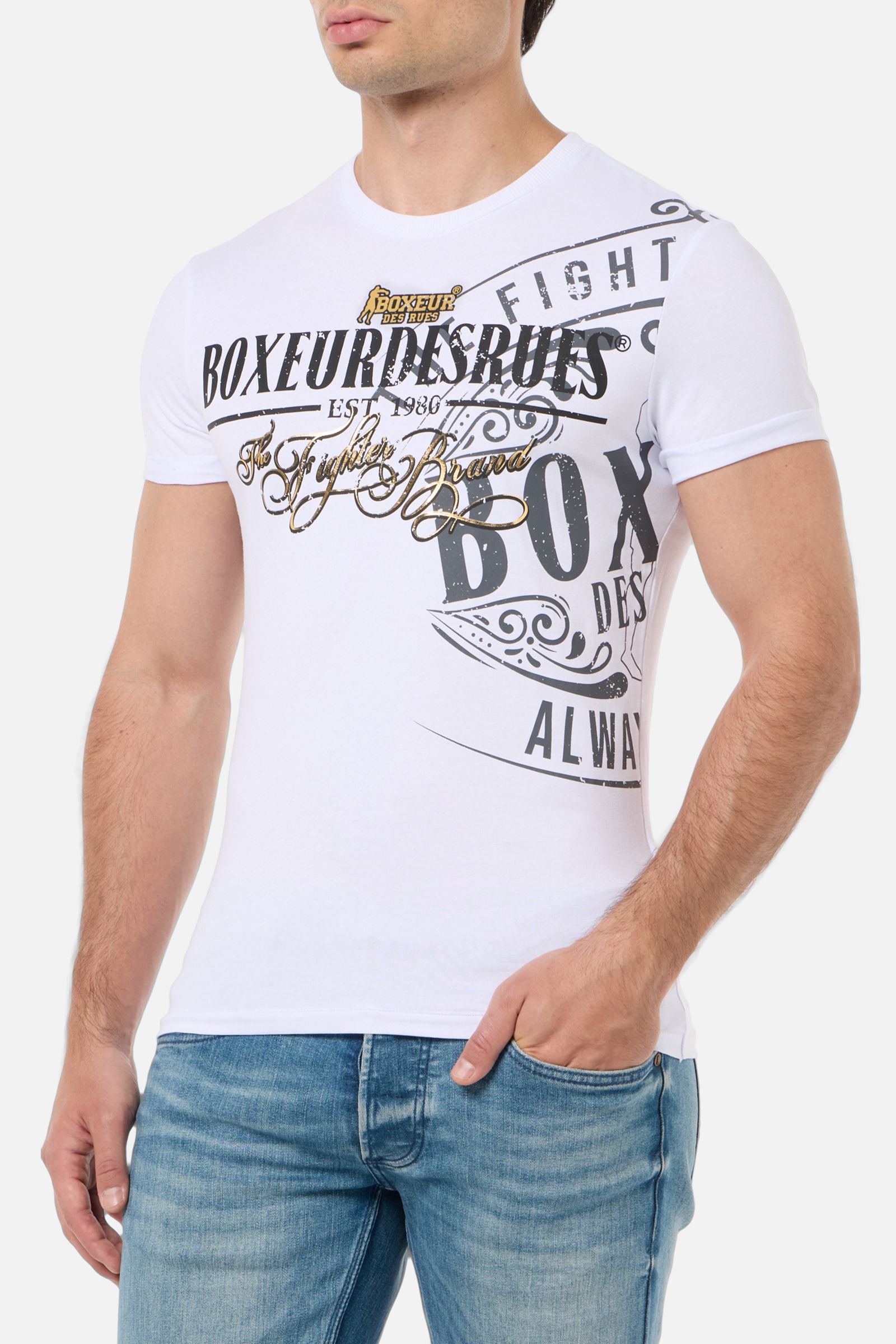 Maglietta stampata con scollo rotondo in bianco T-Shirts Boxeur des Rues