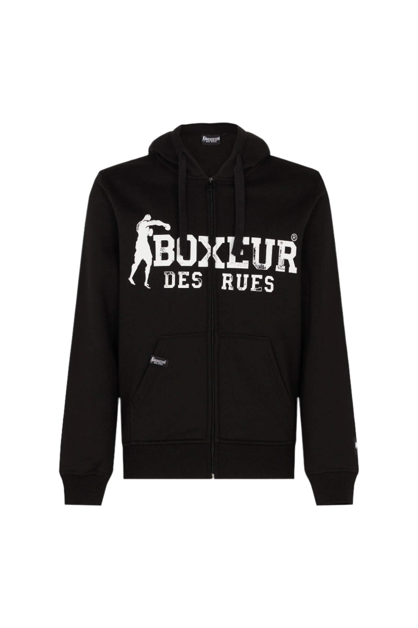 Felpa con cappuccio e zip integrale con patch in nero e bianco Boxeur des Rues