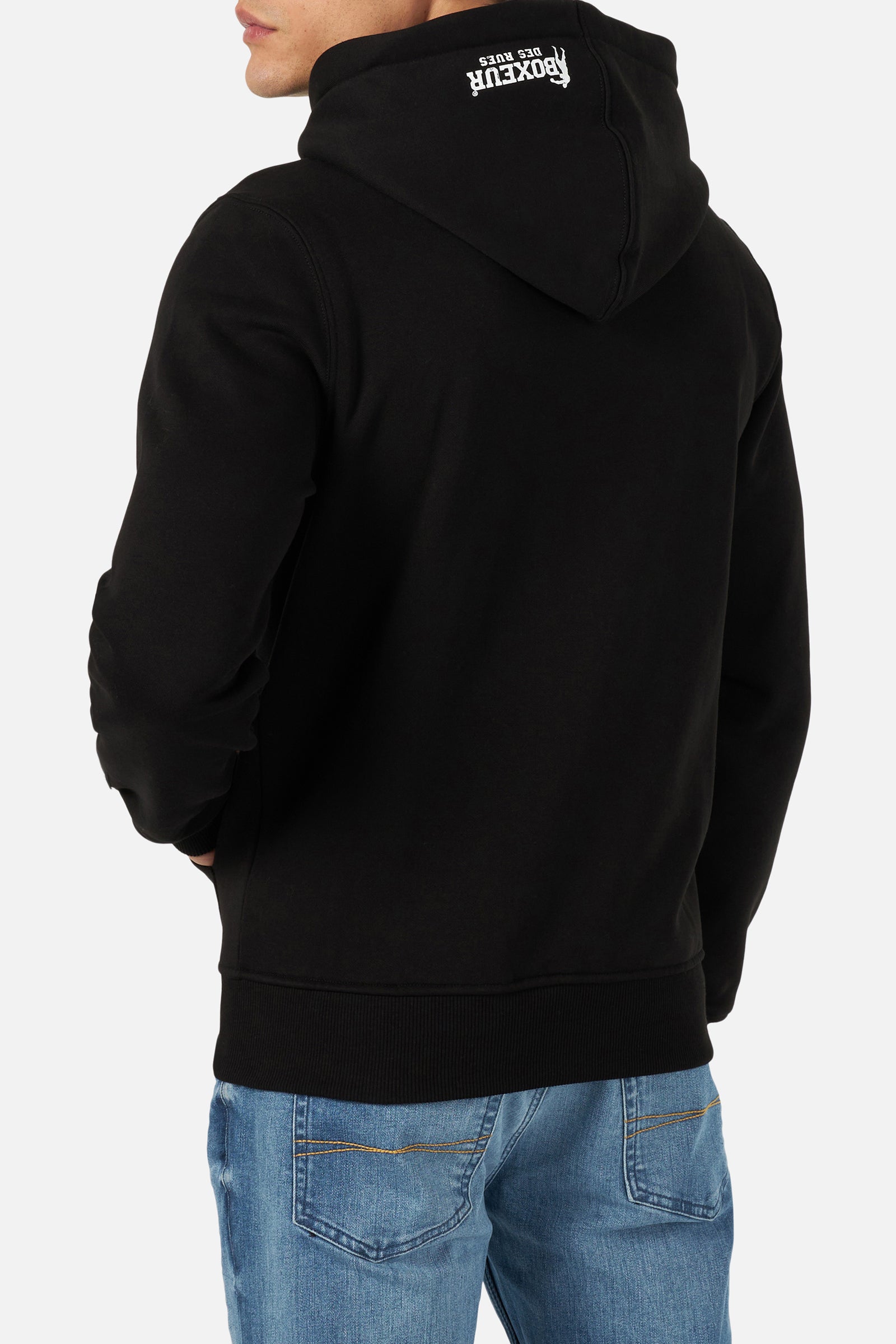 Felpa con cappuccio e zip integrale con patch in nero e bianco Boxeur des Rues