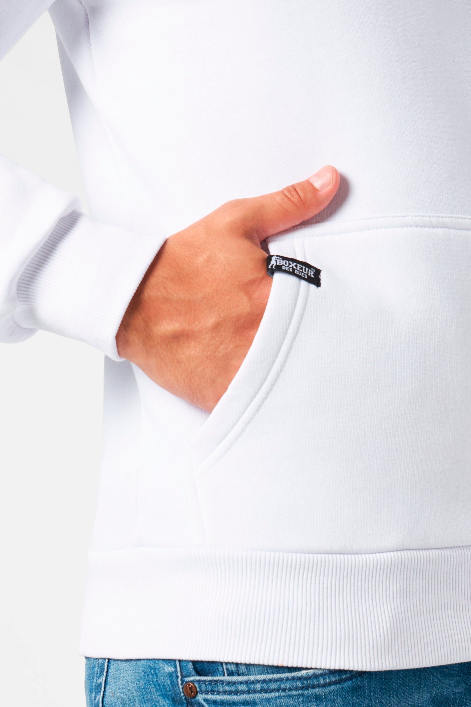 Felpa con cappuccio e zip integrale in bianco-nero