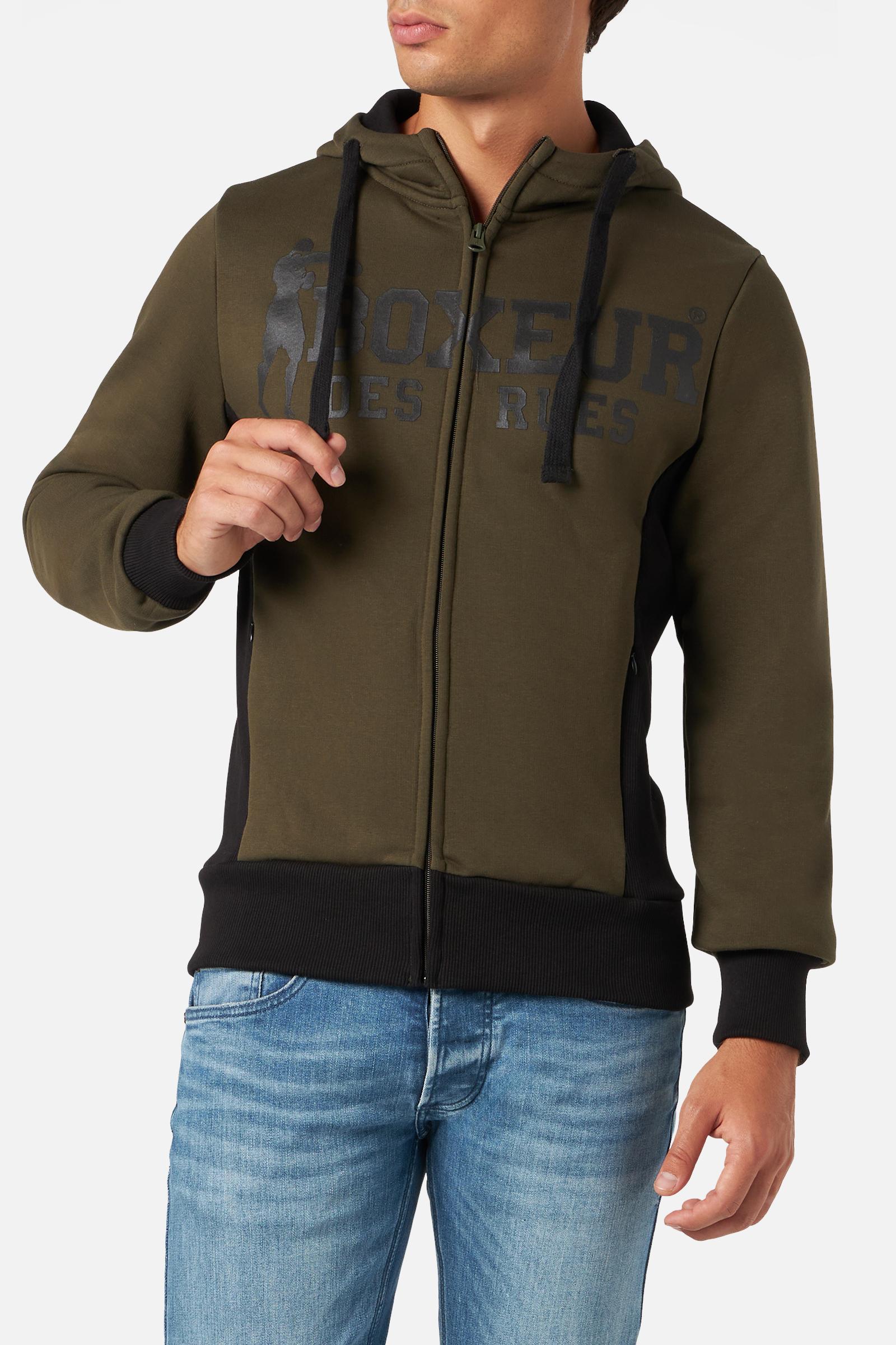 Felpa con cappuccio e zip integrale in felpa dell'esercito Boxeur des Rues