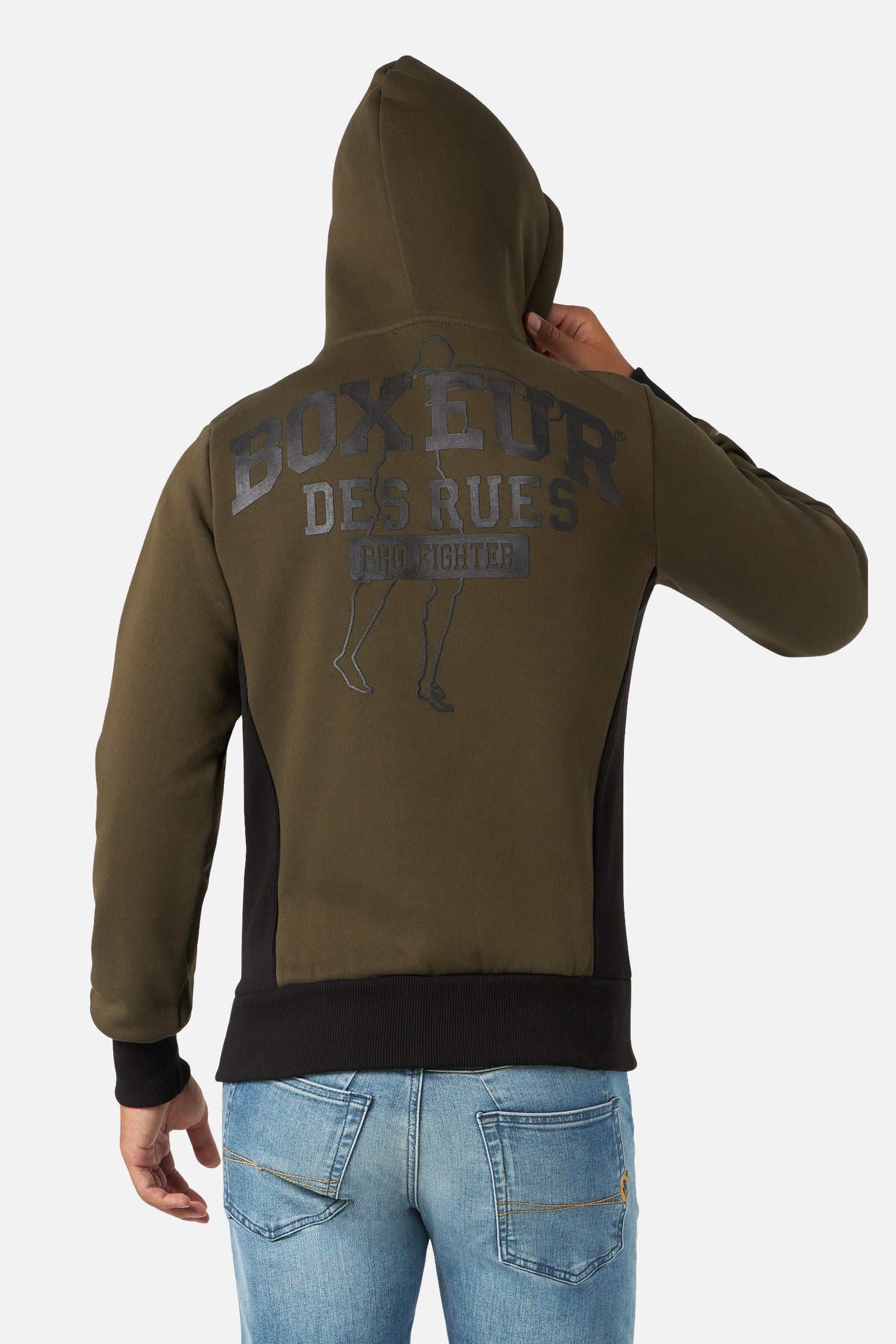 Felpa con cappuccio e zip integrale in felpa dell'esercito Boxeur des Rues