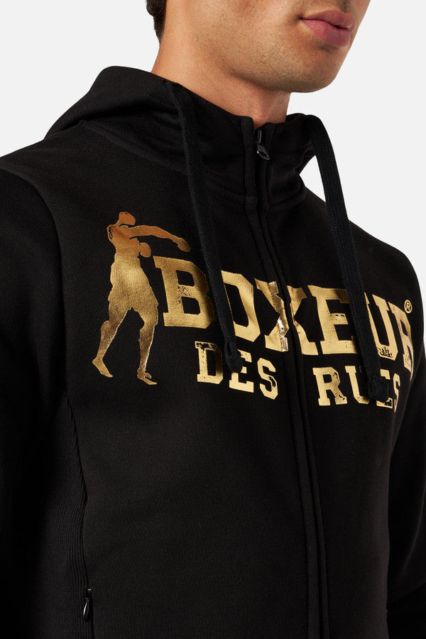 Felpa full zip con cappuccio in giacche felpe nere e dorate Boxeur des Rues