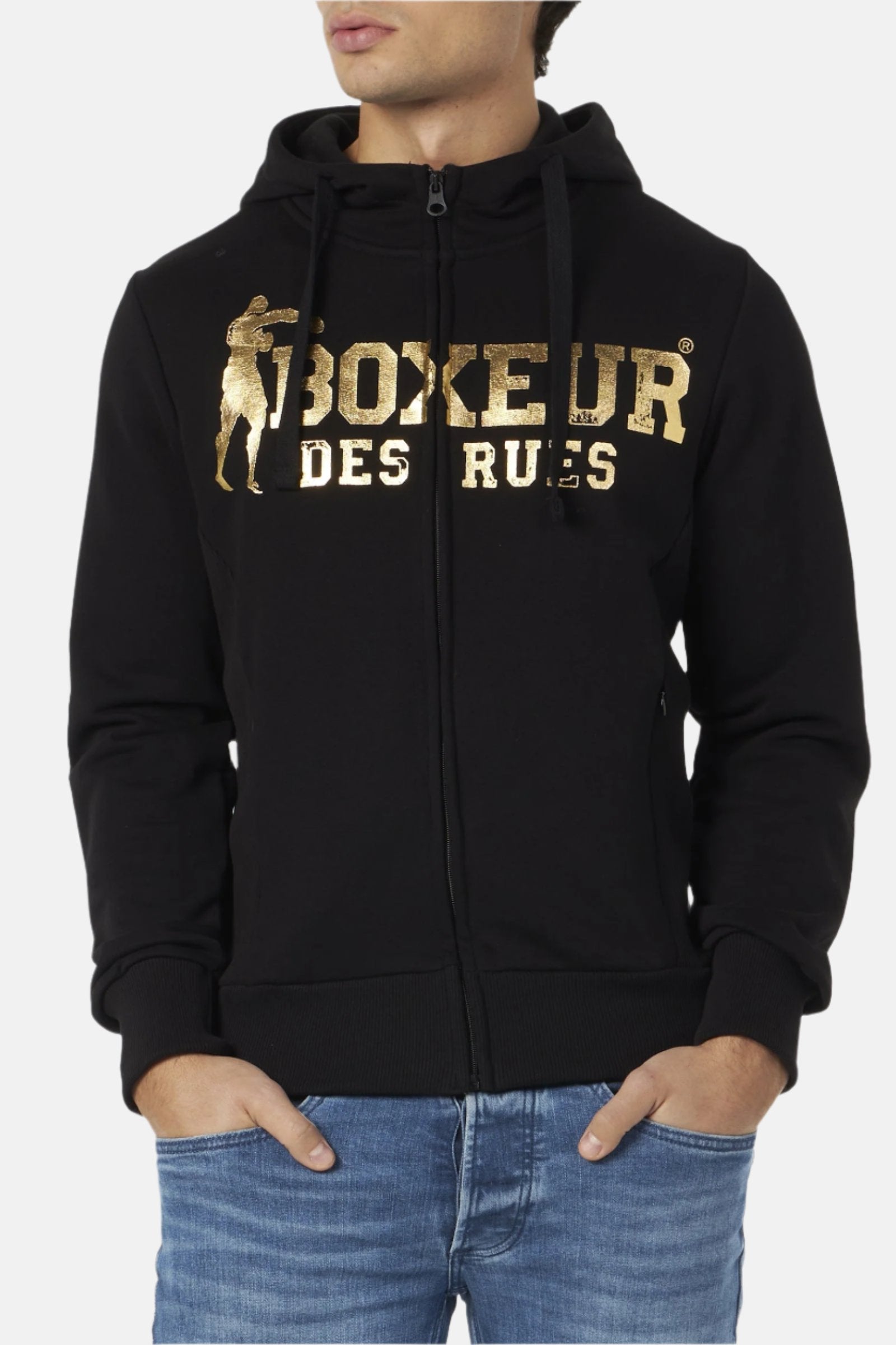 Felpa full zip con cappuccio in giacche felpe nere e dorate Boxeur des Rues