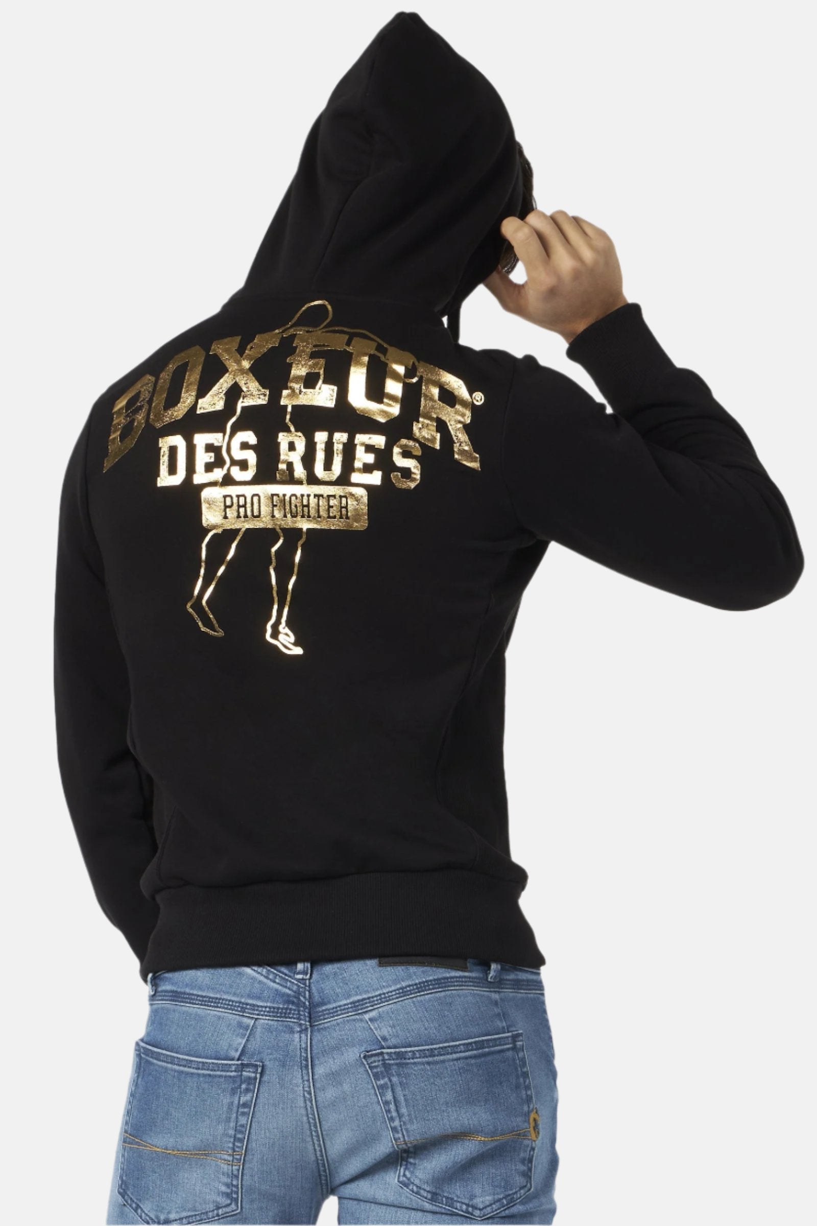Felpa full zip con cappuccio in giacche felpe nere e dorate Boxeur des Rues