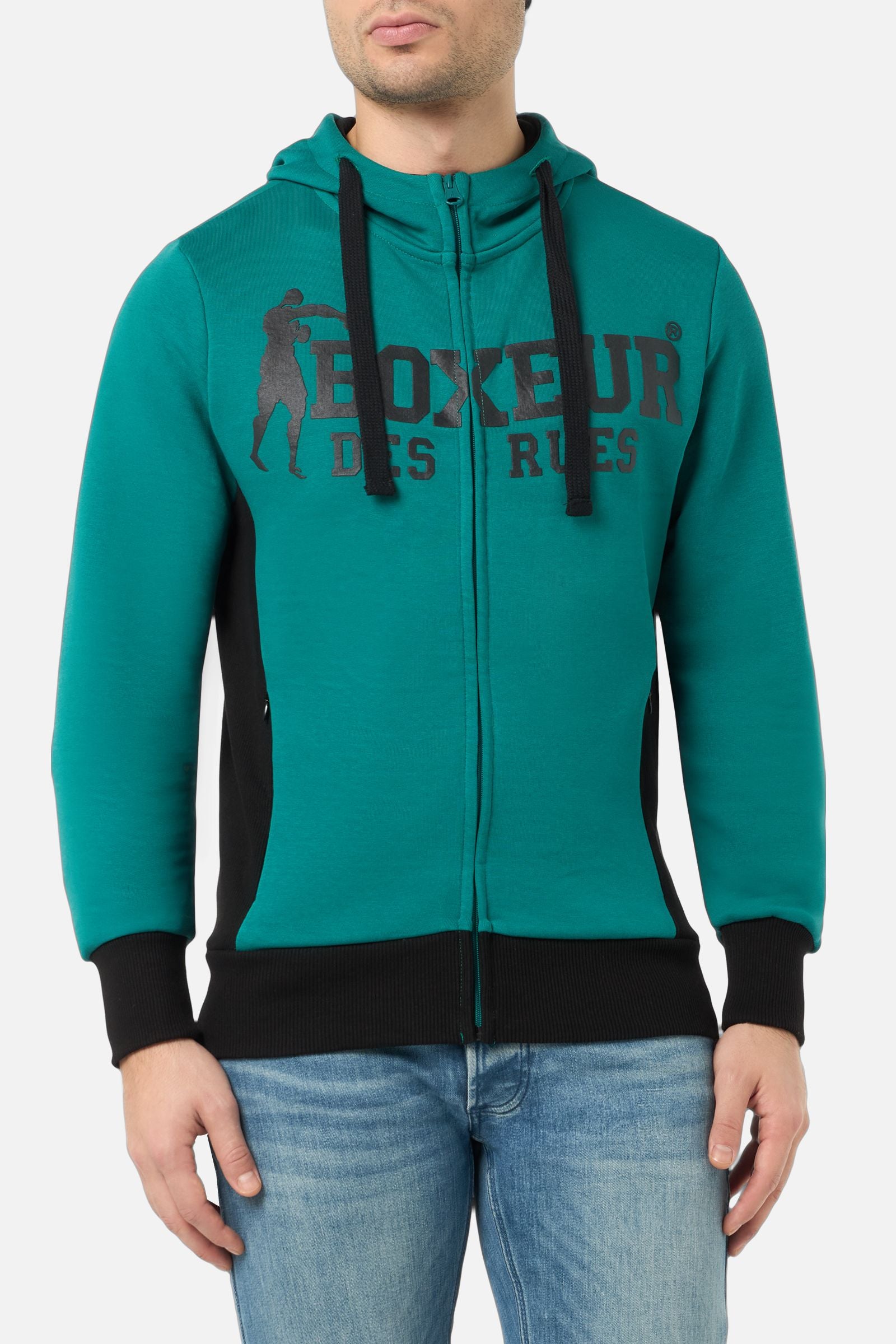 Felpa con cappuccio e zip integrale in Aston Green Sweat Jackets Boxeur des Rues