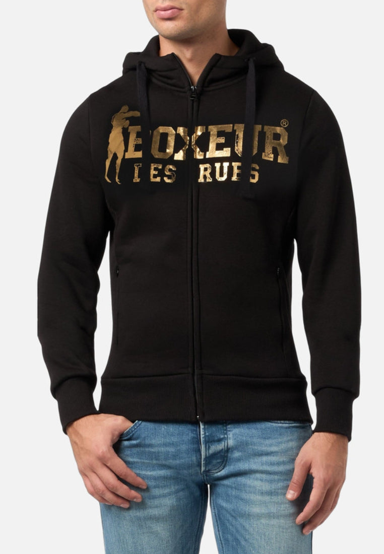 Felpa full zip con cappuccio in giacche felpe nere e dorate Boxeur des Rues