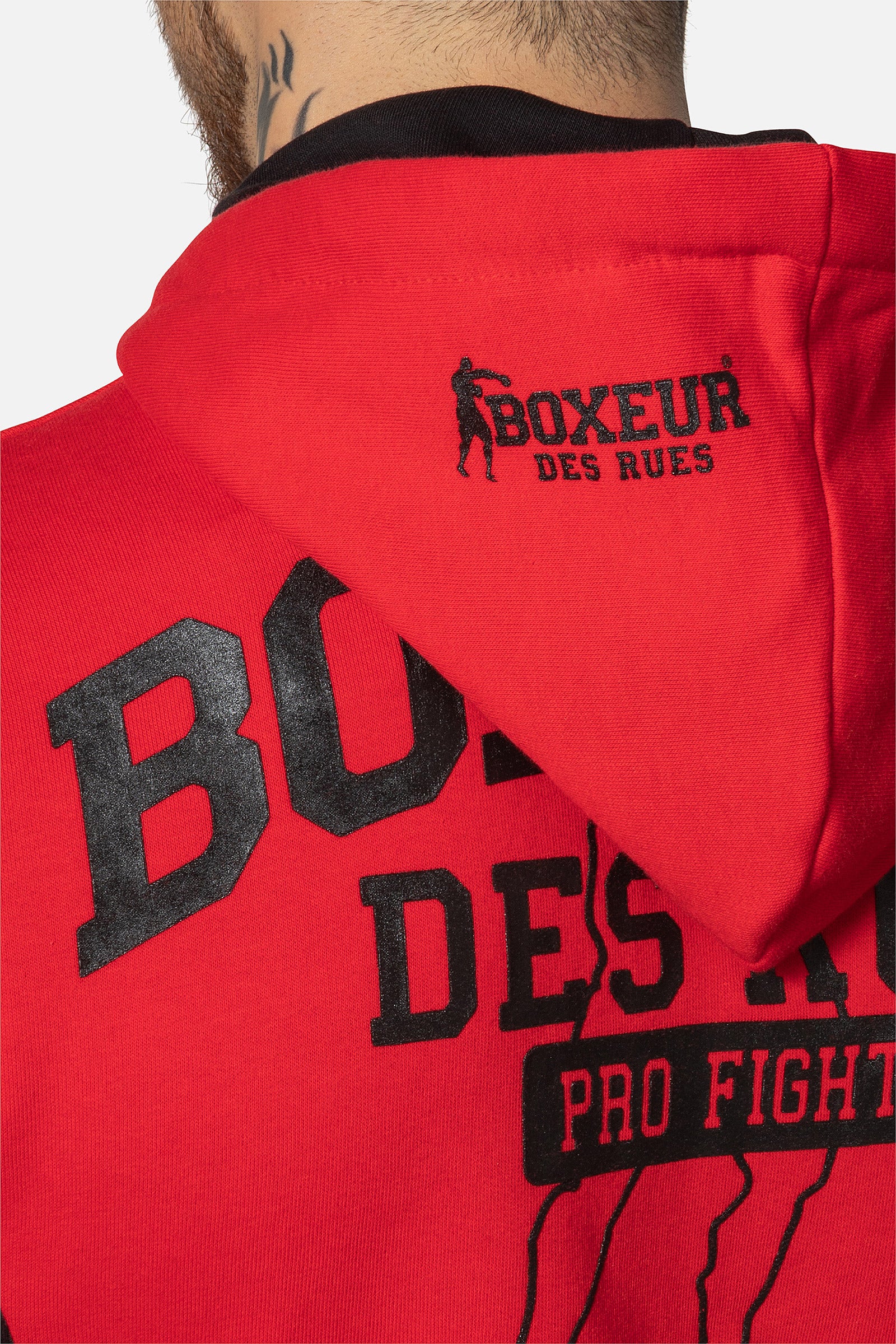 Felpa con cappuccio e zip integrale in rosso Giacche Boxeur des Rues