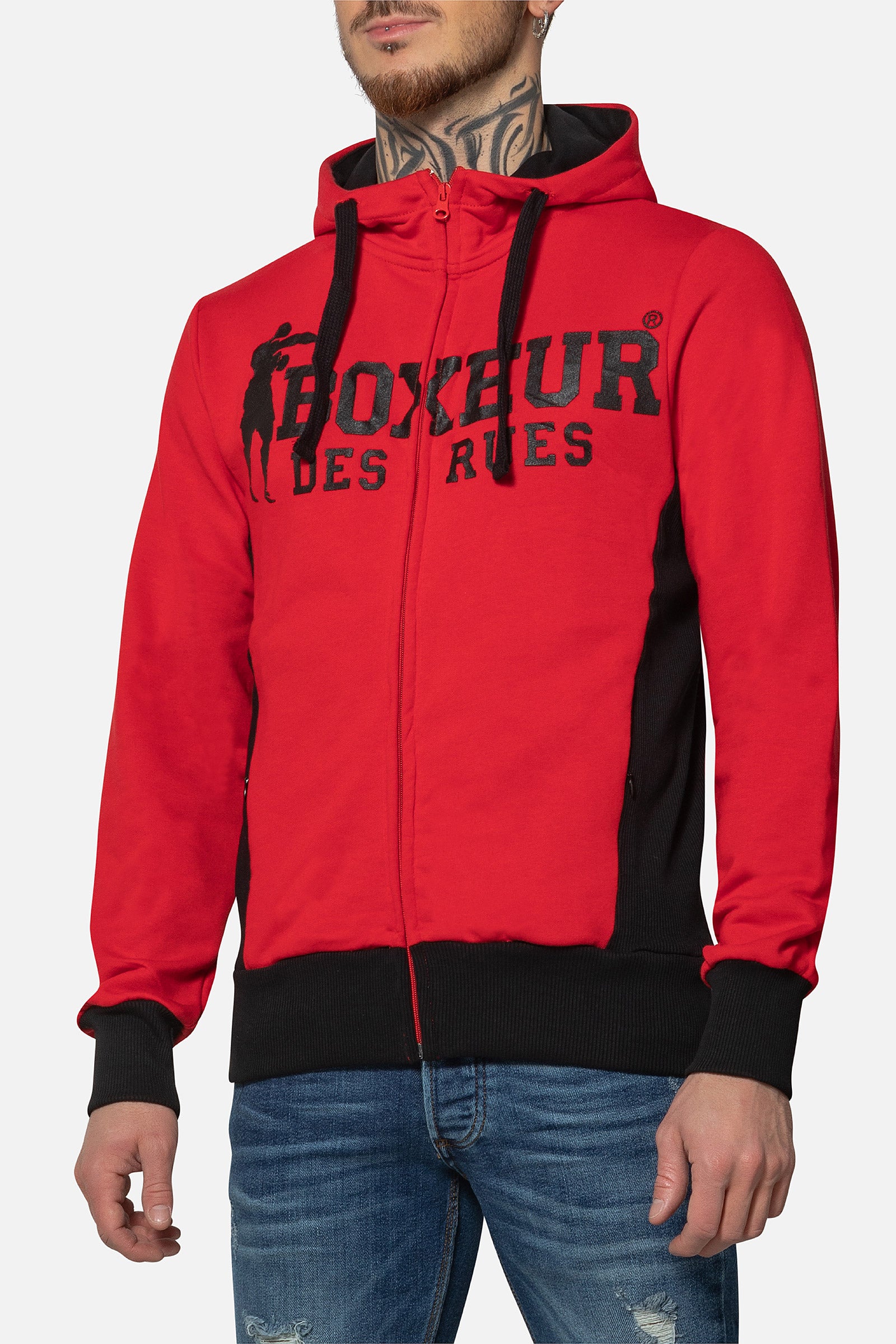 Felpa con cappuccio e zip integrale in rosso Giacche Boxeur des Rues