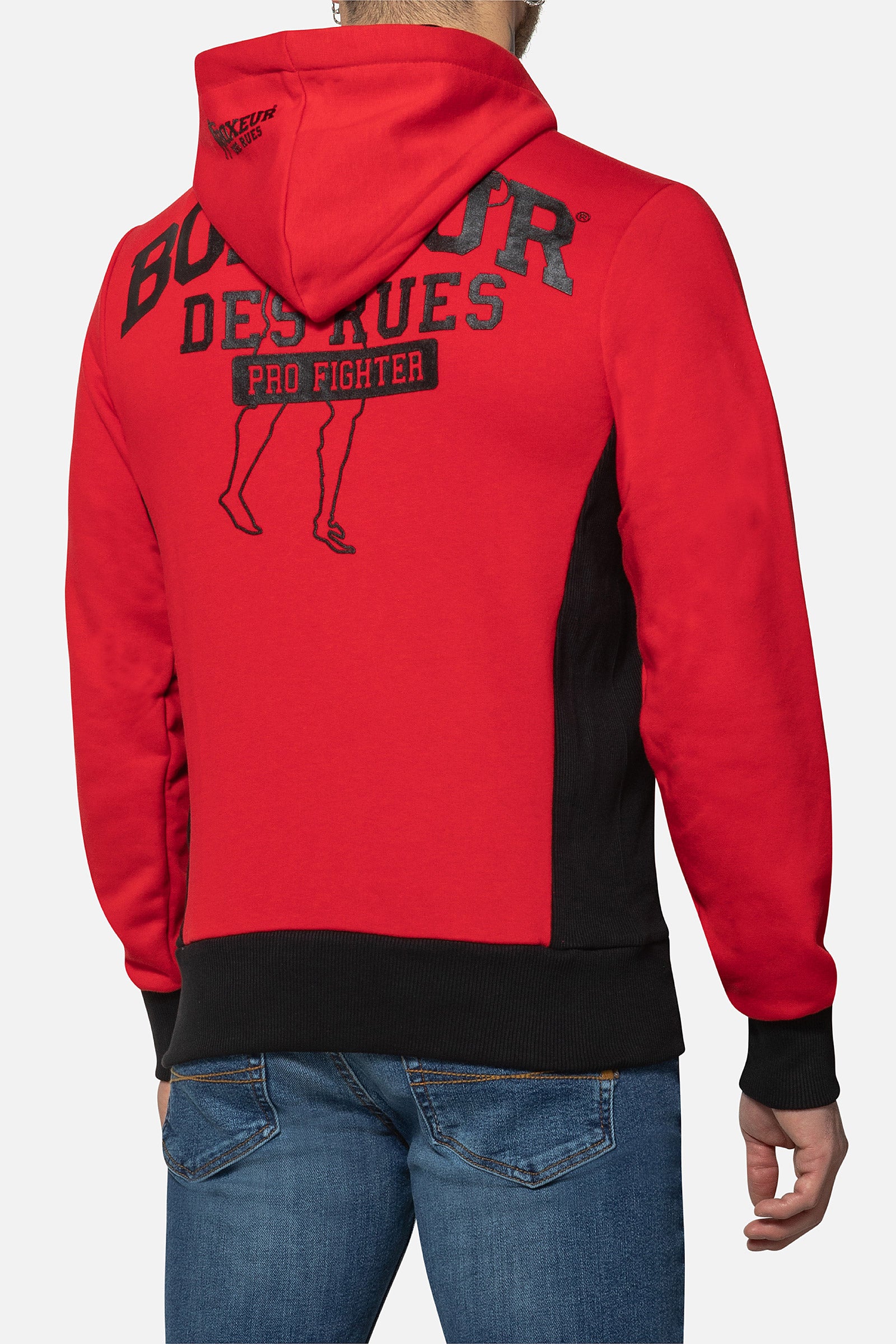 Felpa con cappuccio e zip integrale in rosso Giacche Boxeur des Rues