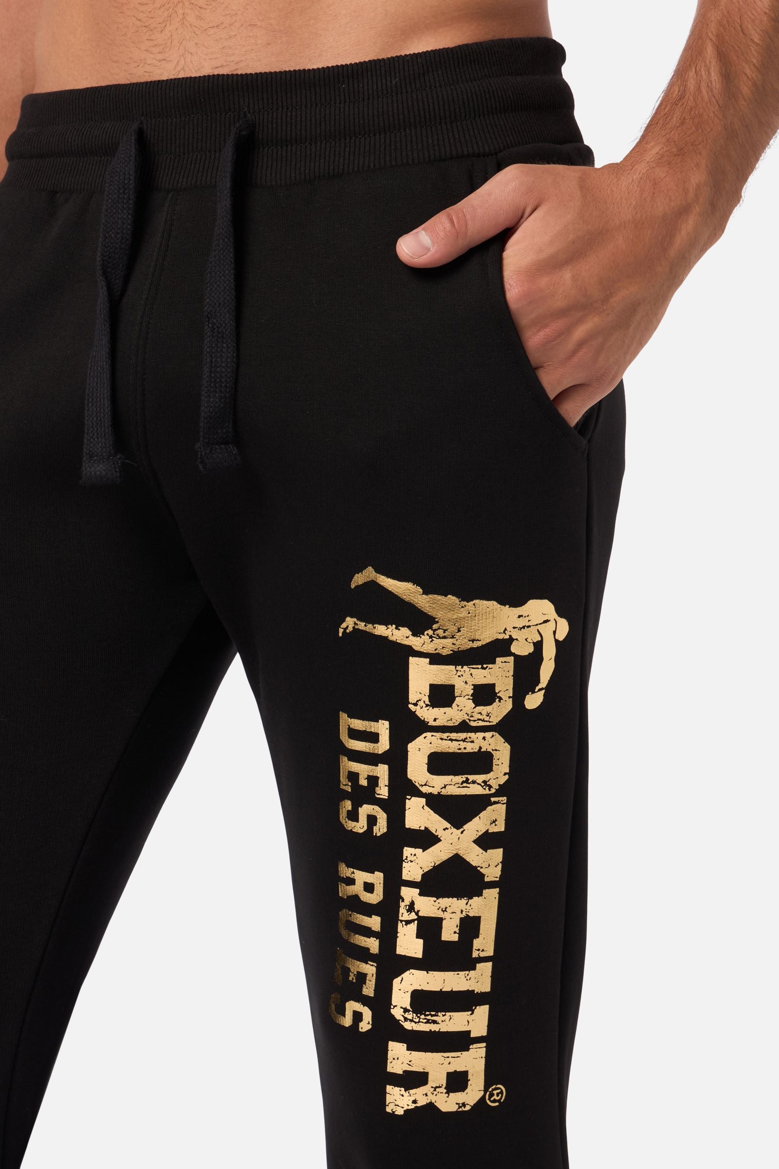 Pantaloni slim fit con logo in nero-oro Boxeur des Rues