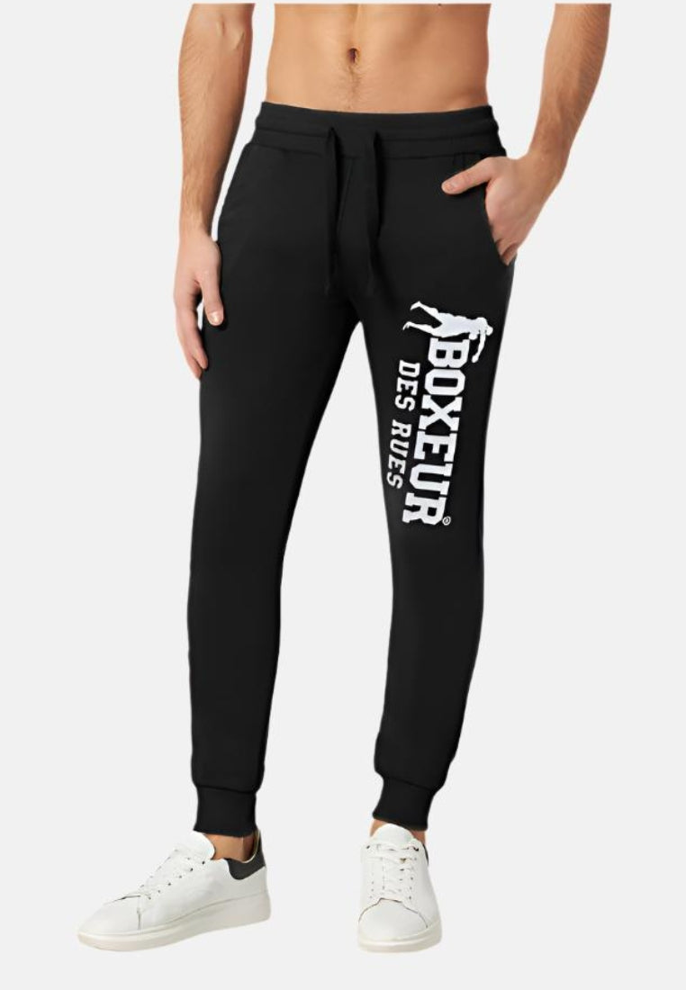 Pantalone felpato slim fit con logo in nero-bianco Boxeur des Rues