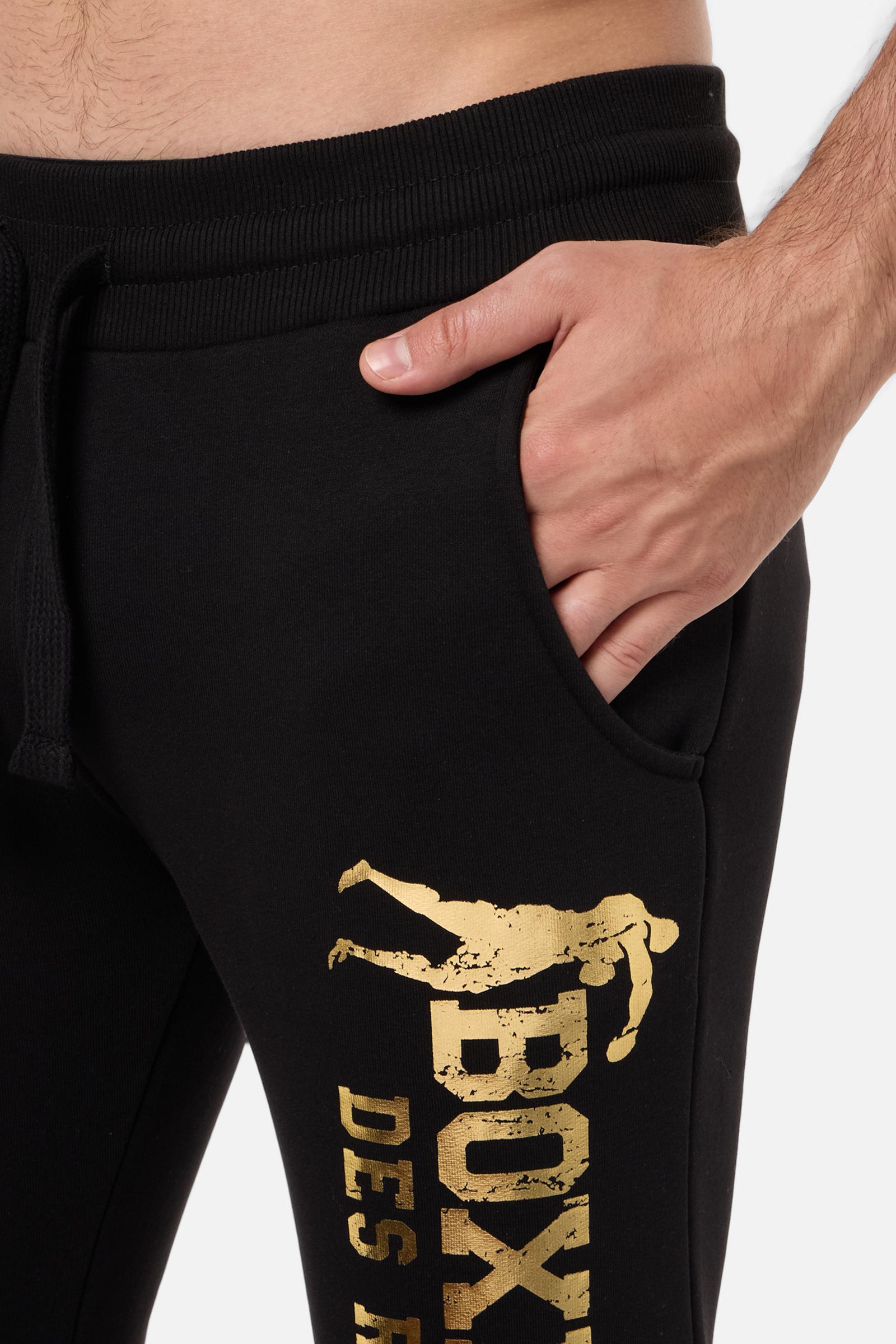 Pantaloni slim fit con logo in nero-oro Boxeur des Rues