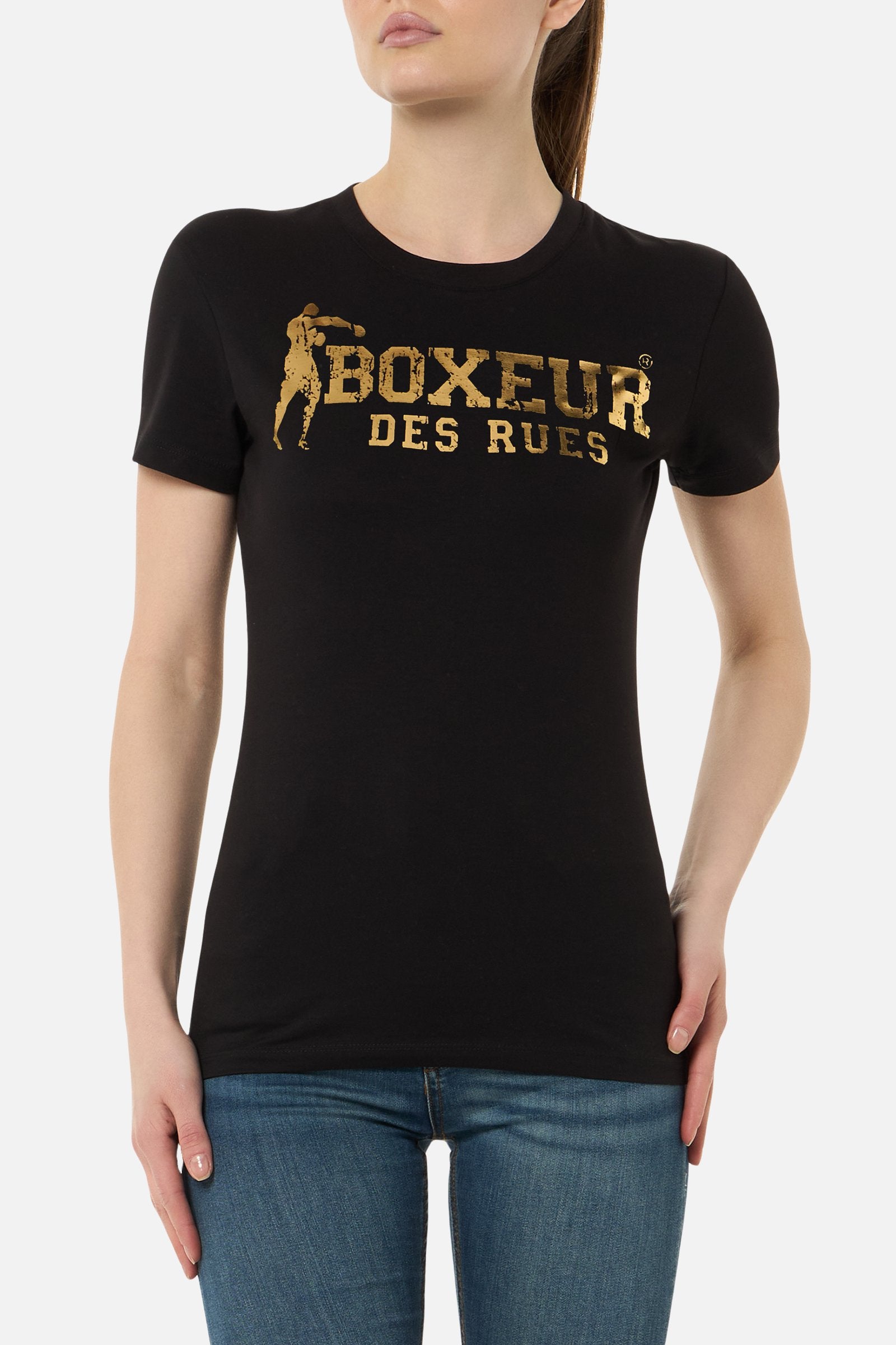 Maglietta con logo iconico in nero-oro T-Shirts Boxeur des Rues