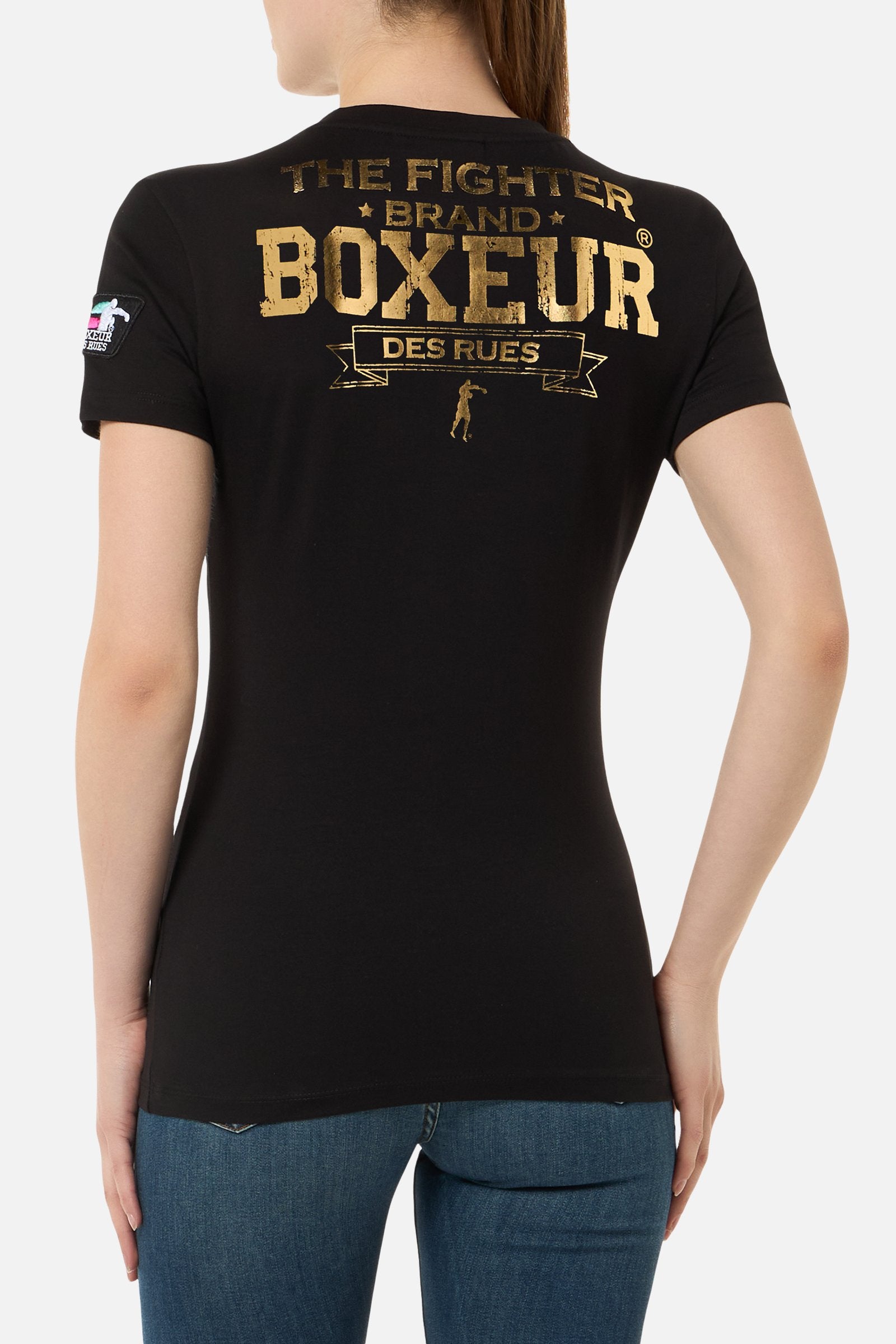 Maglietta con logo iconico in nero-oro T-Shirts Boxeur des Rues