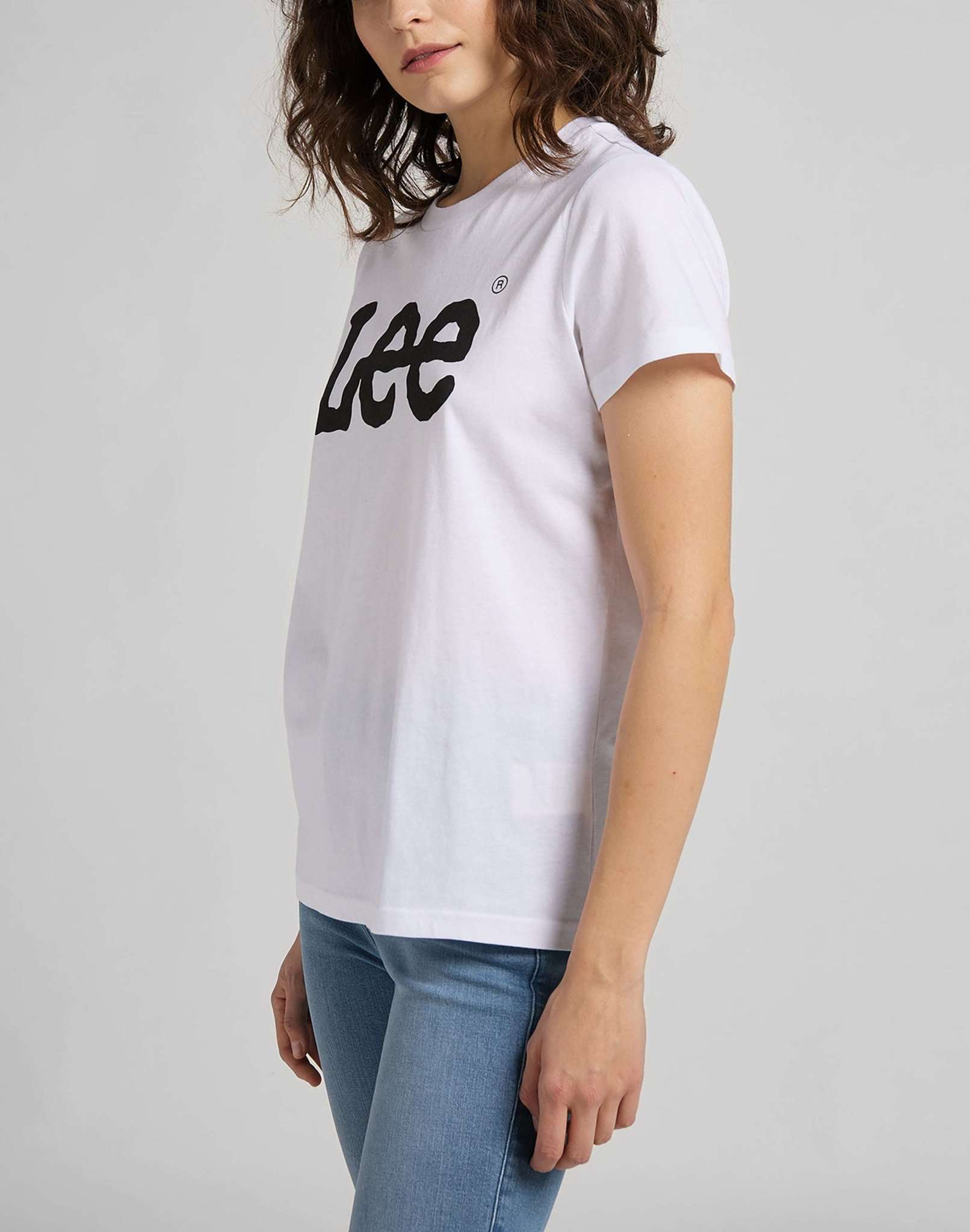 T-shirt con logo in bianco Lee