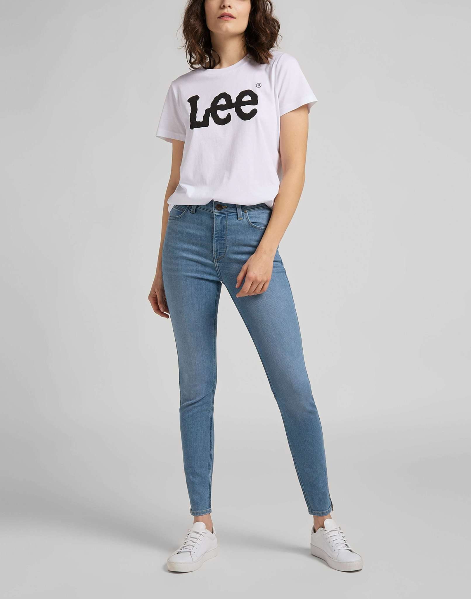 T-shirt con logo in bianco Lee