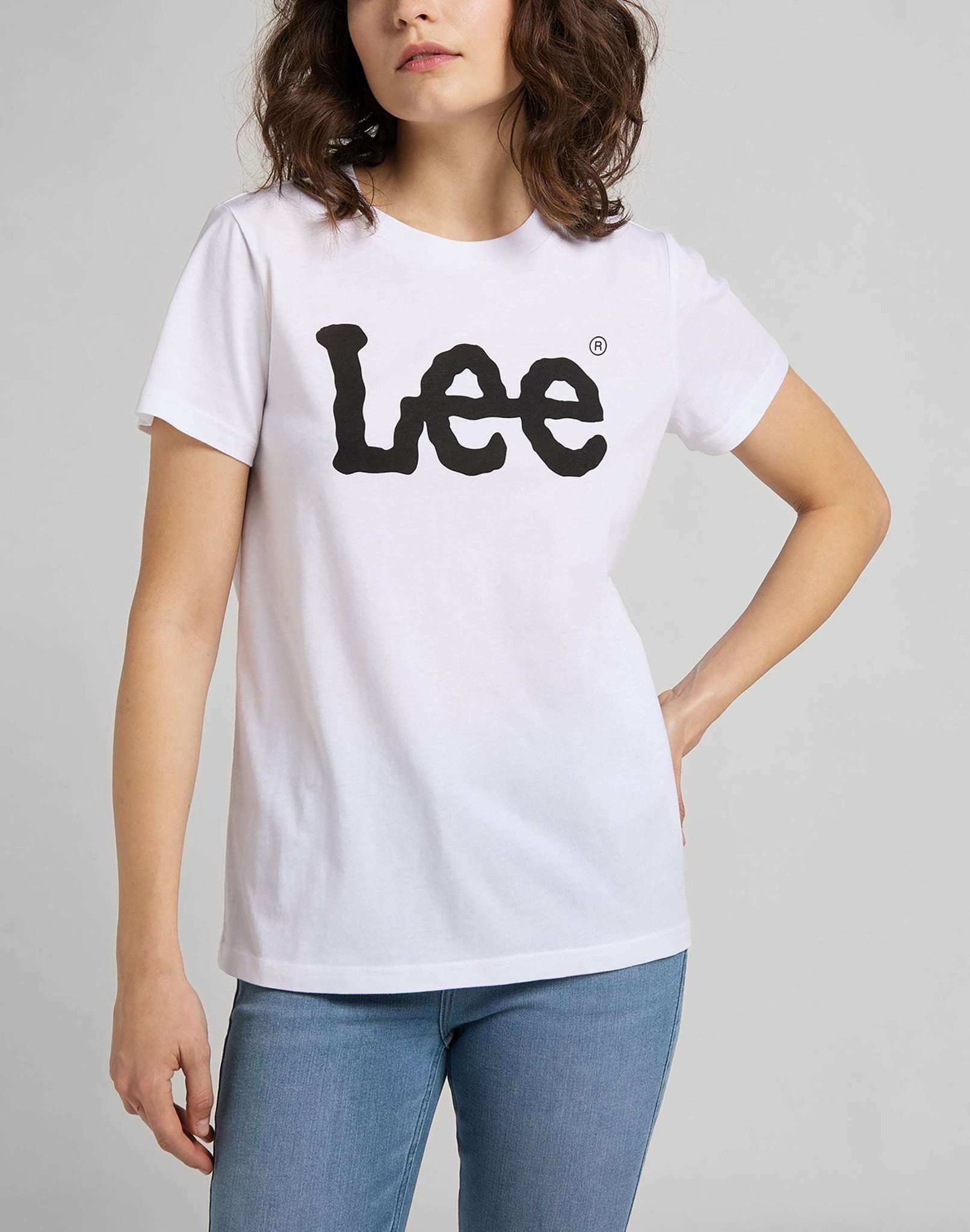 T-shirt con logo in bianco Lee