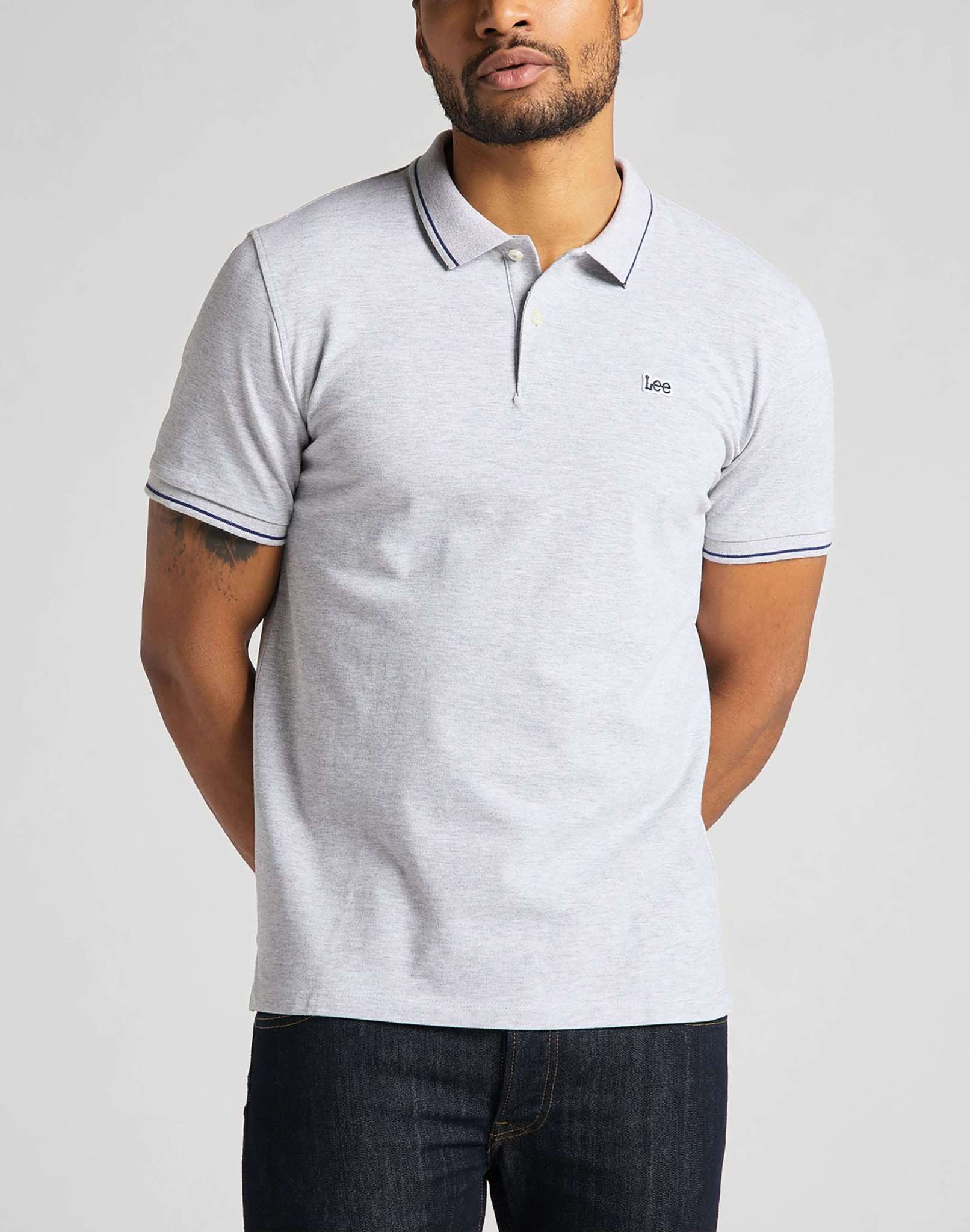 Polo in piqué in grigio melange lucido Lee