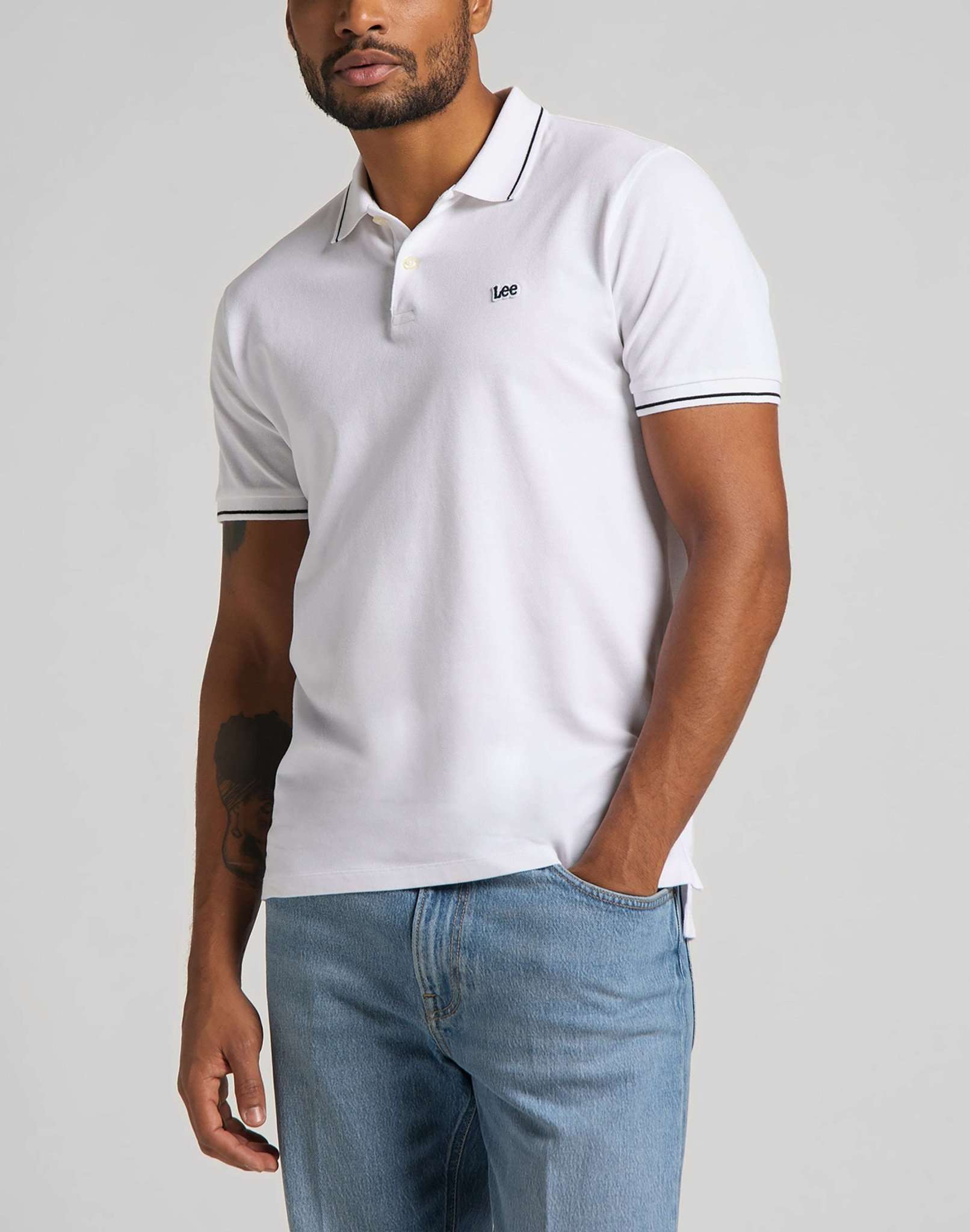 Polo in piqué in bianco brillante Lee